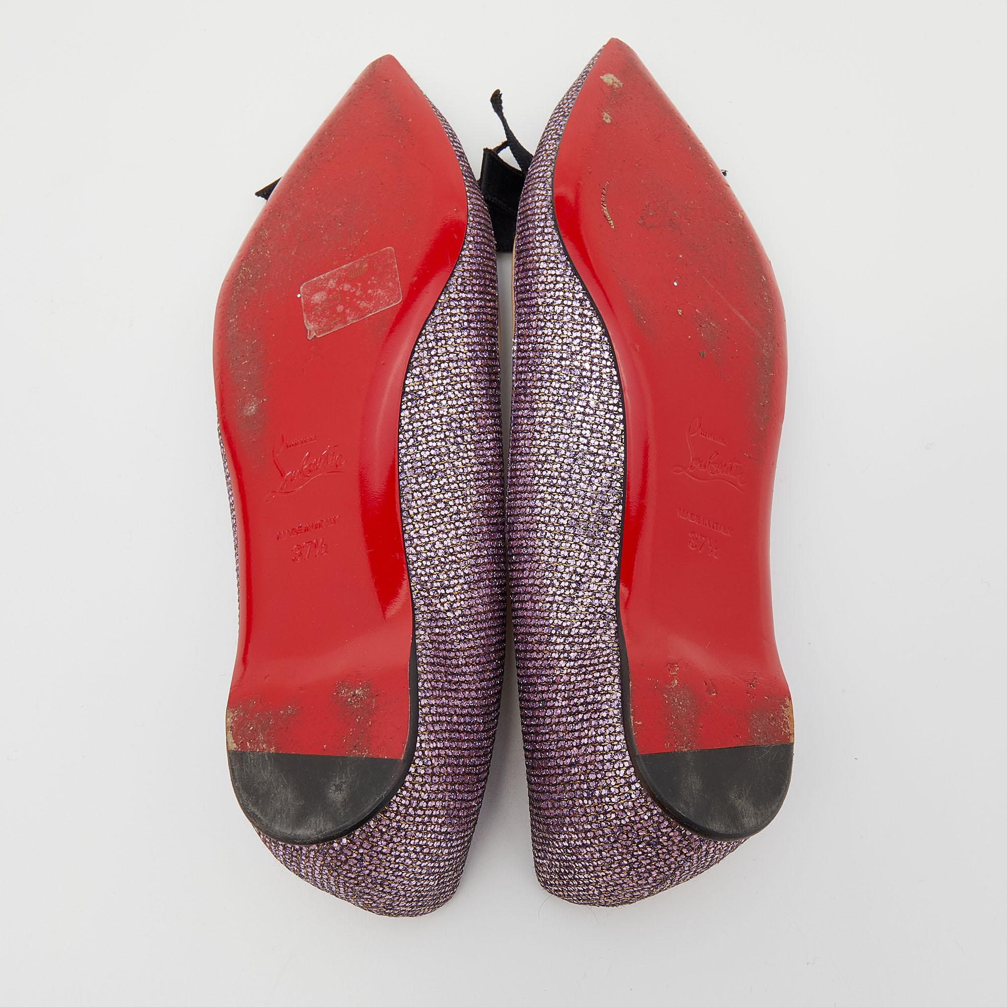 Christian Louboutin Purple/Beige Glitter Bow Flats Size 37.5 1