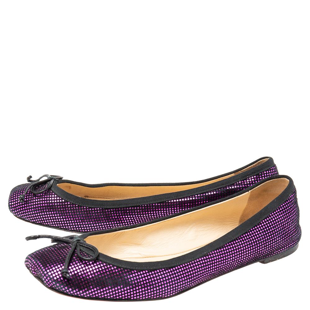 Christian Louboutin Purple/Black Suede Rosella Ballet Flats Size 37 For Sale 3