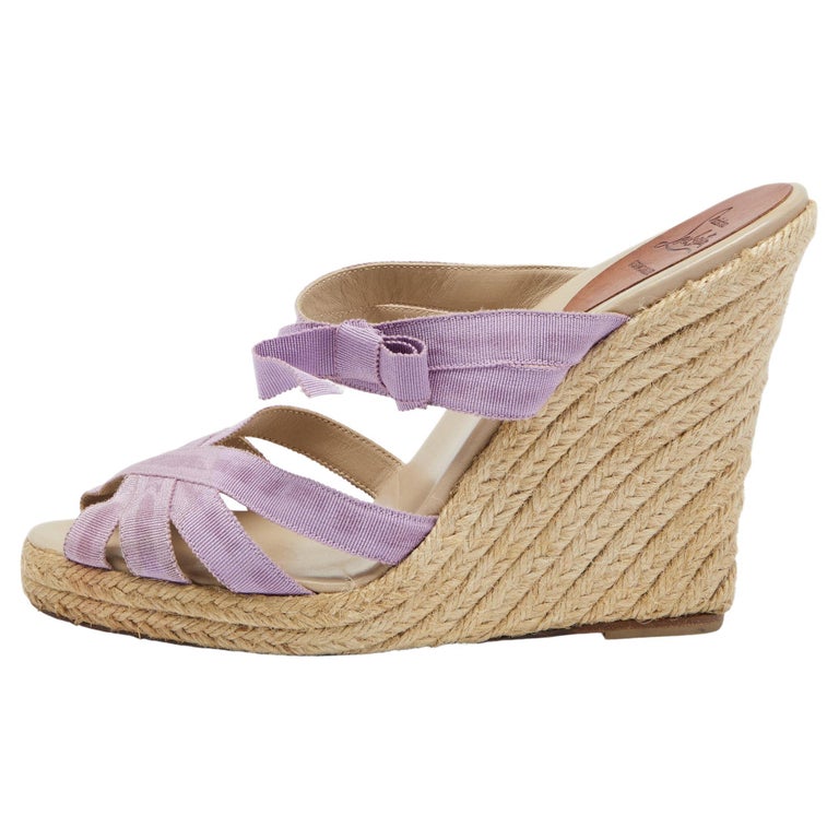 Christian Louboutin Purple Canvas Delfin Espadrille Wedge Sandals Size 41  For Sale at 1stDibs