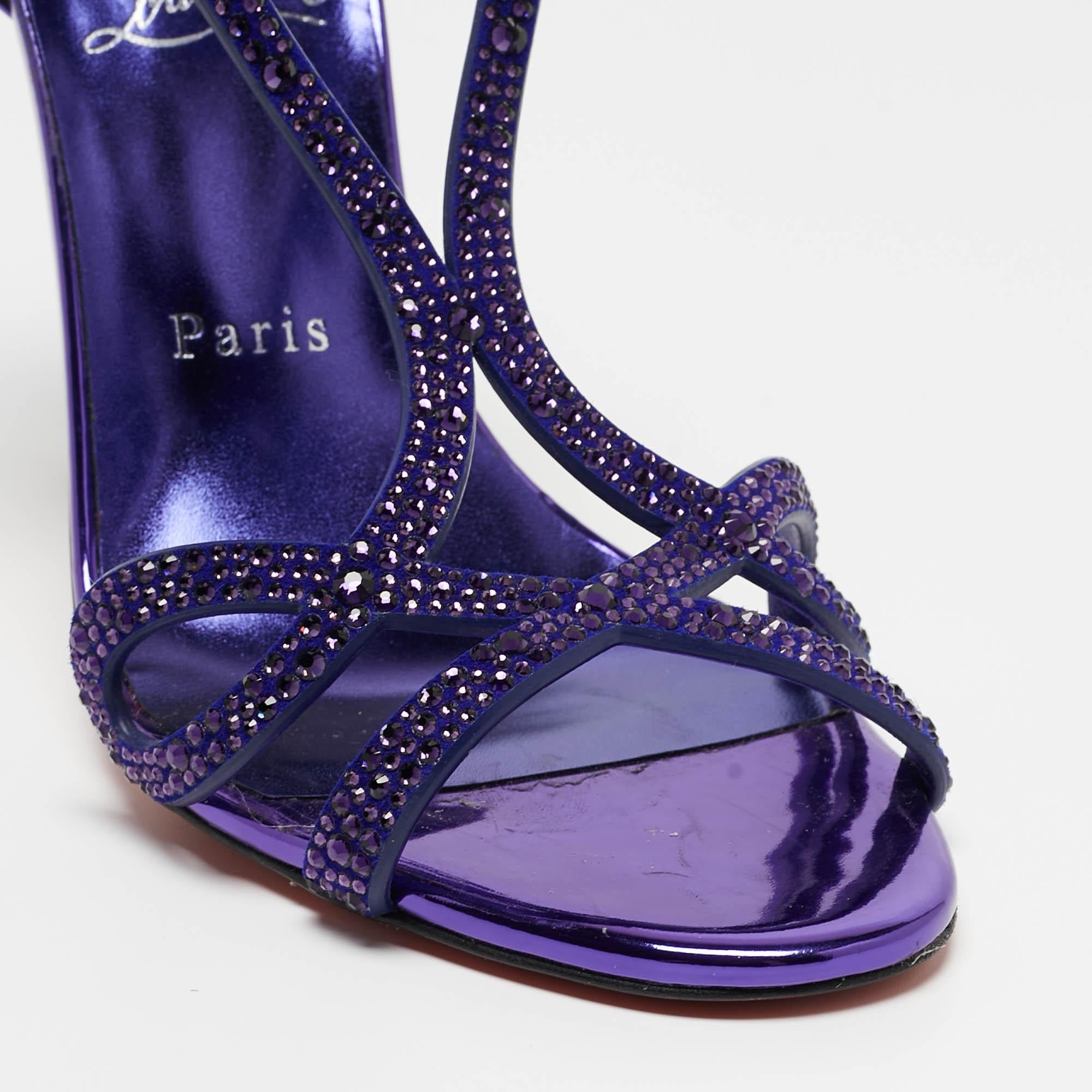 Christian Louboutin Purple Crystal Embellished Patent Leather Double L Sandals S 1