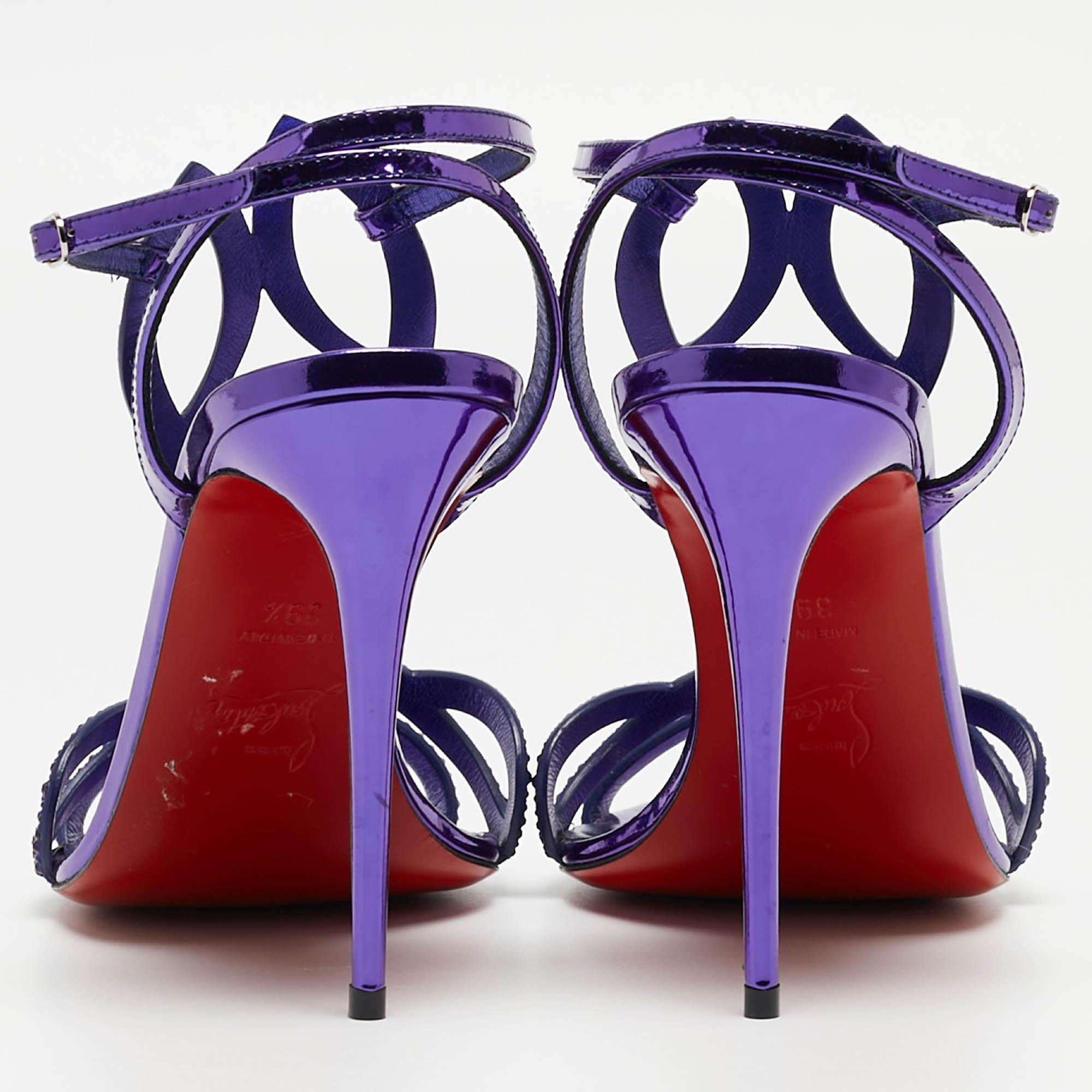 Christian Louboutin Purple Crystal Embellished Patent Leather Double L Sandals S 2
