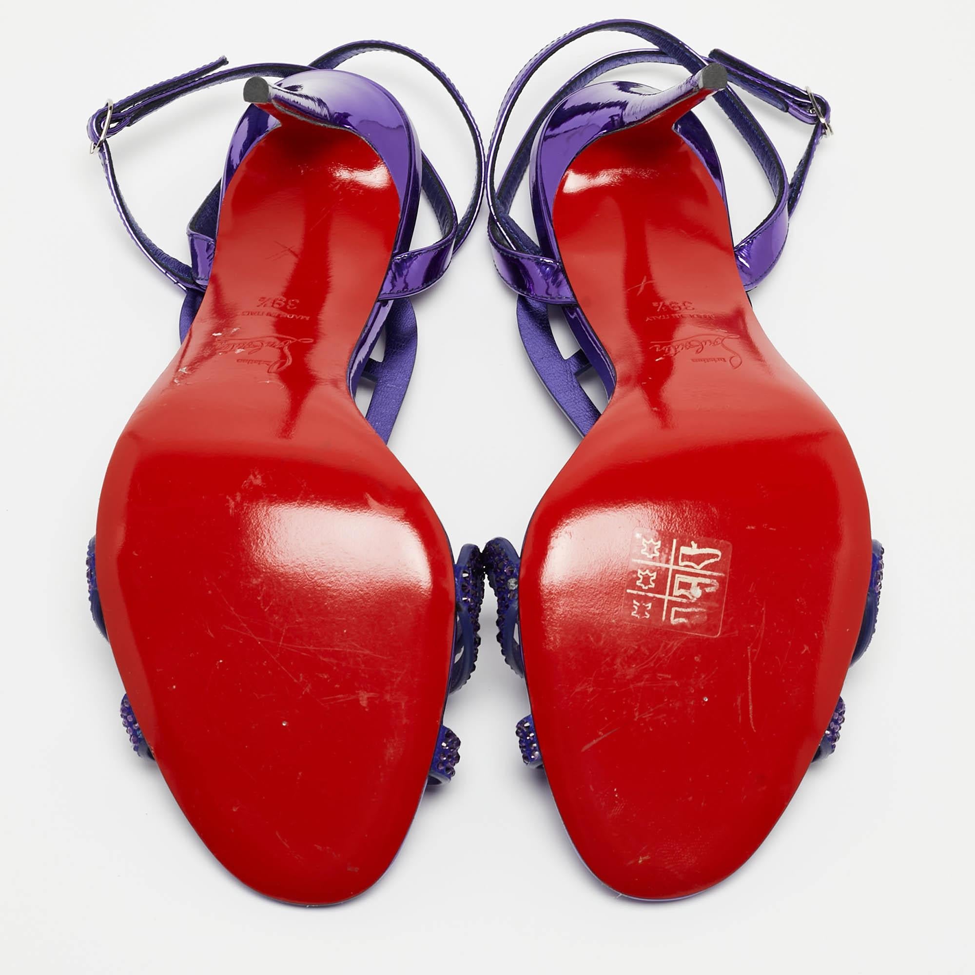 Christian Louboutin Purple Crystal Embellished Patent Leather Double L Sandals S 3