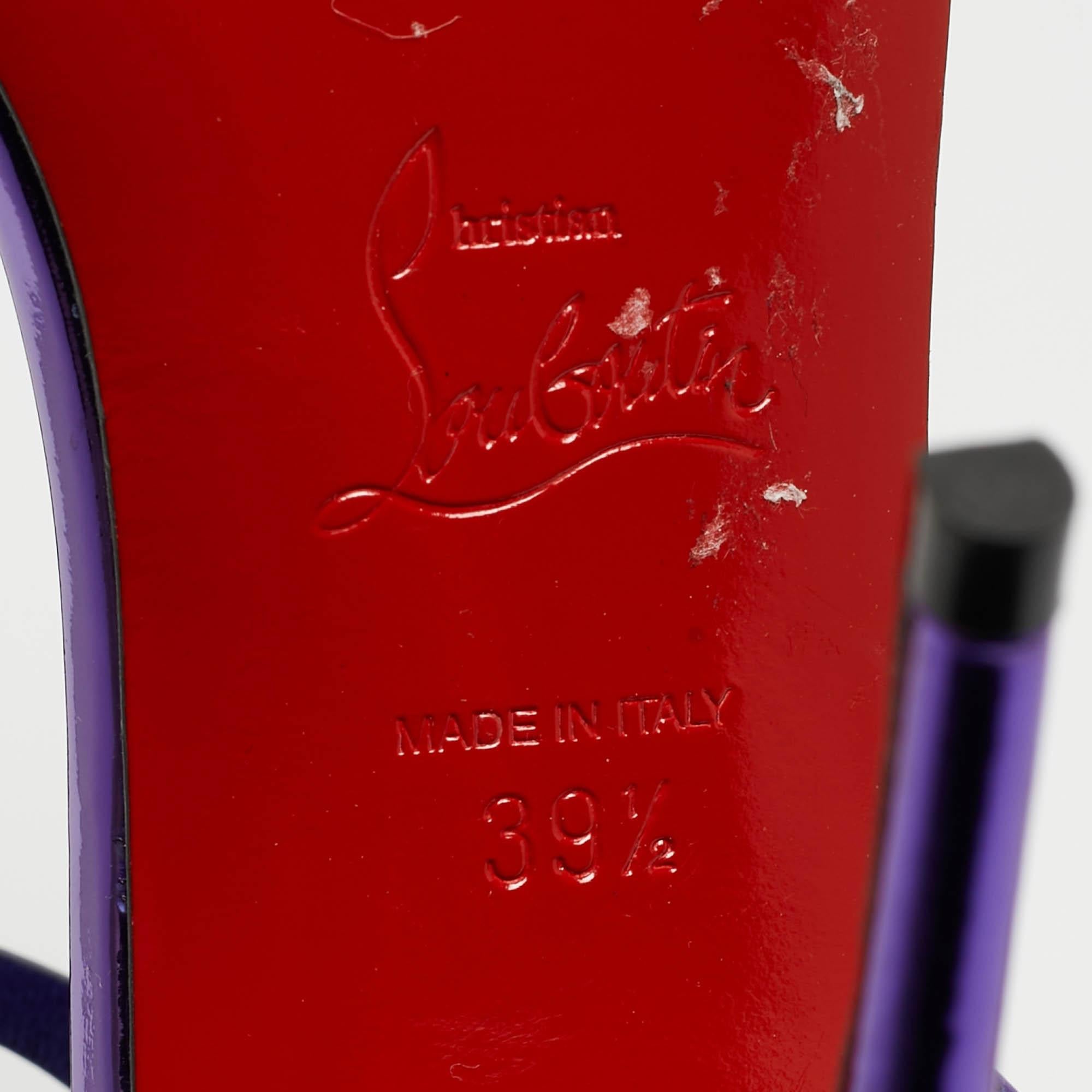 Christian Louboutin Purple Crystal Embellished Patent Leather Double L Sandals S 4