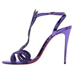 Christian Louboutin Purple Crystal Embellished Patent Leather Double L Sandals S