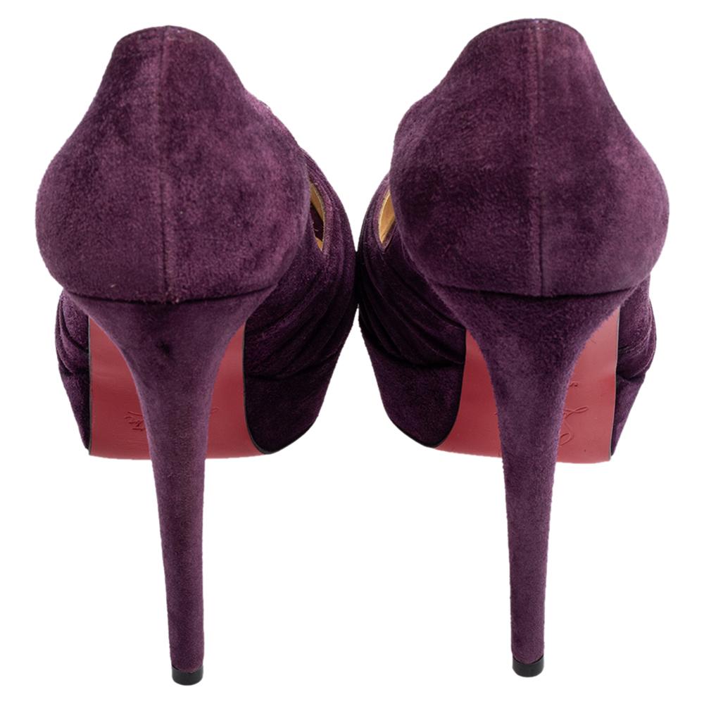 Black Christian Louboutin Purple Knotted Greissimo Peep-Toe Platform Pumps Size 37 For Sale