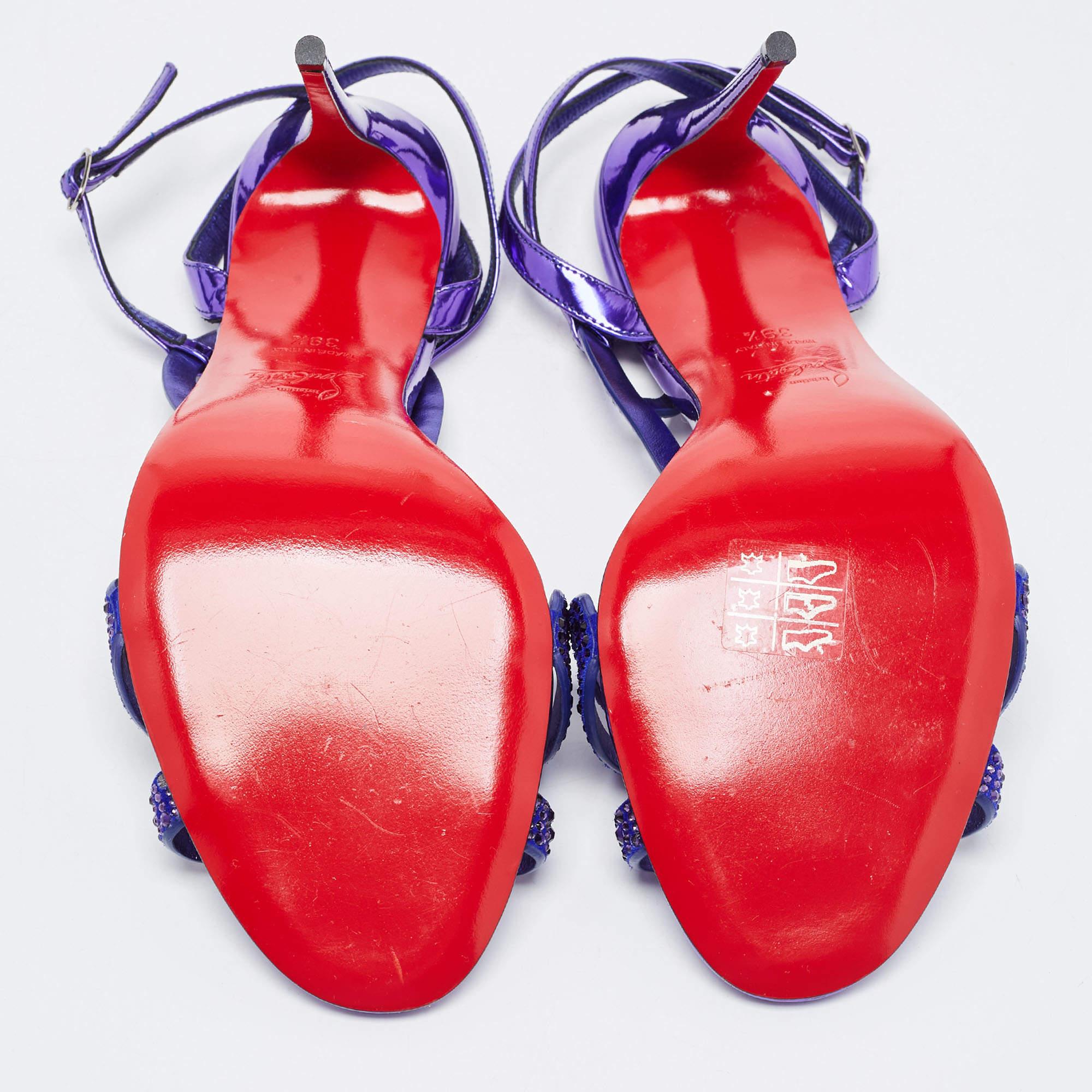 Christian Louboutin Purple Leather Double L Crystal Strass Sandals  Size 39.5 1