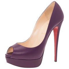 Christian Louboutin Purple Leather Lady Peep Platform Pumps Size 40