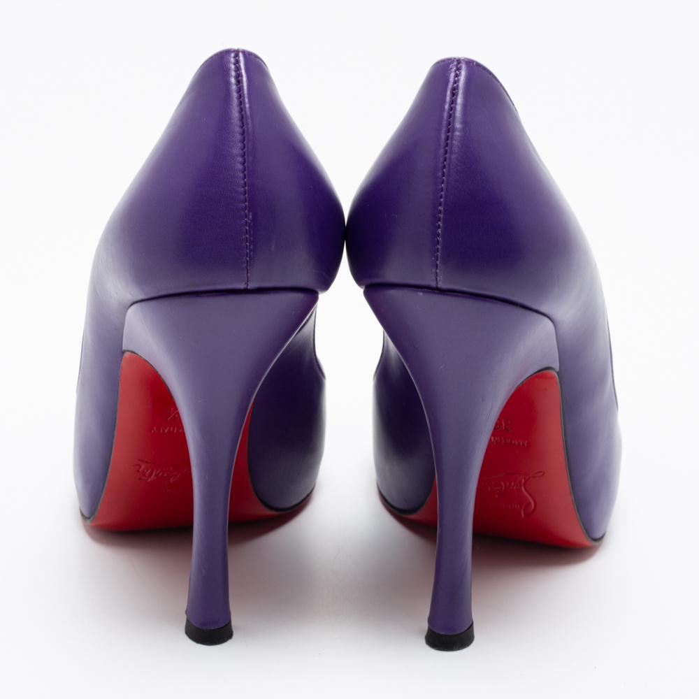 Women's Christian Louboutin Purple Leather Maryl Peep Toe Pumps Size 36.5 For Sale