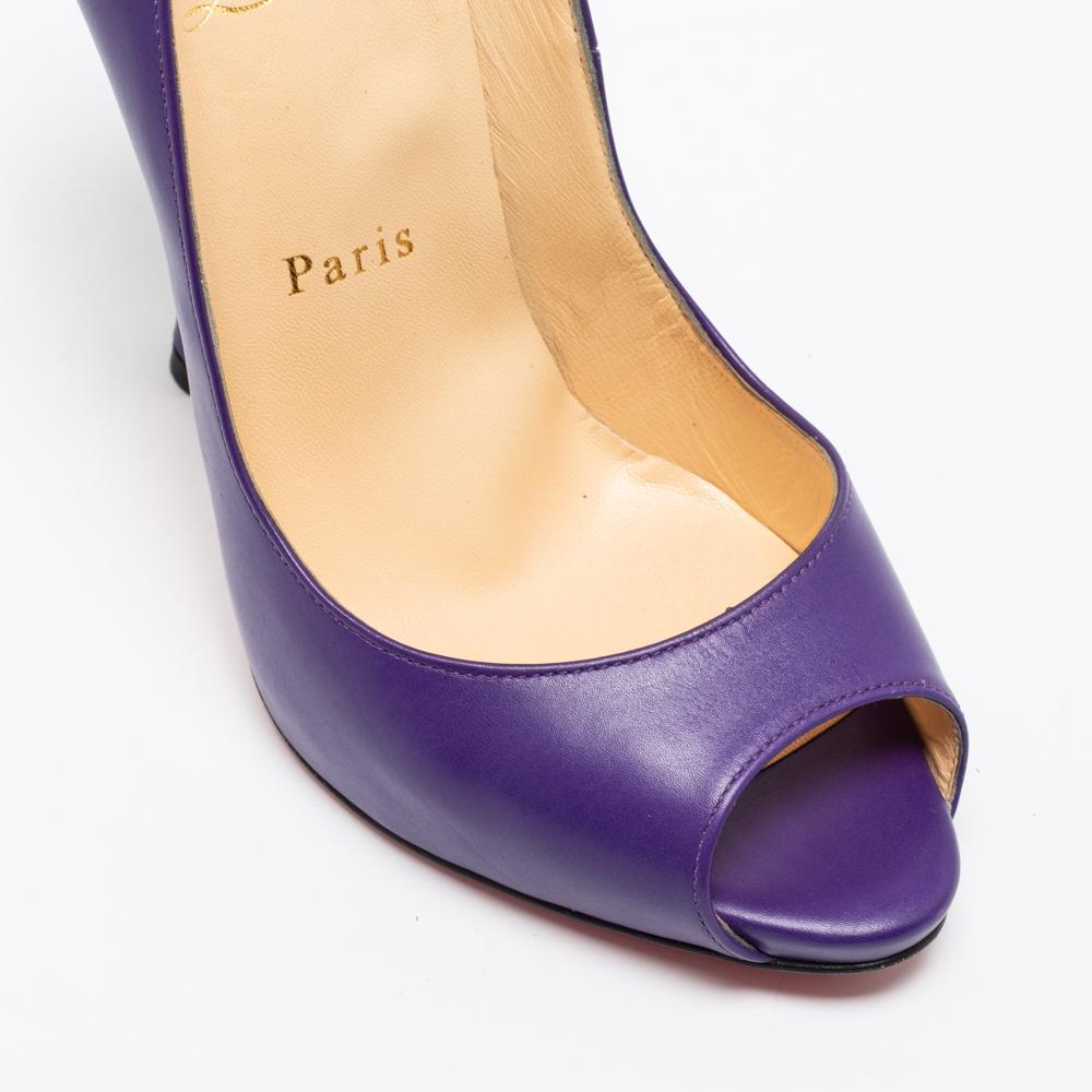 Christian Louboutin Purple Leather Maryl Peep Toe Pumps Size 36.5 For Sale 1