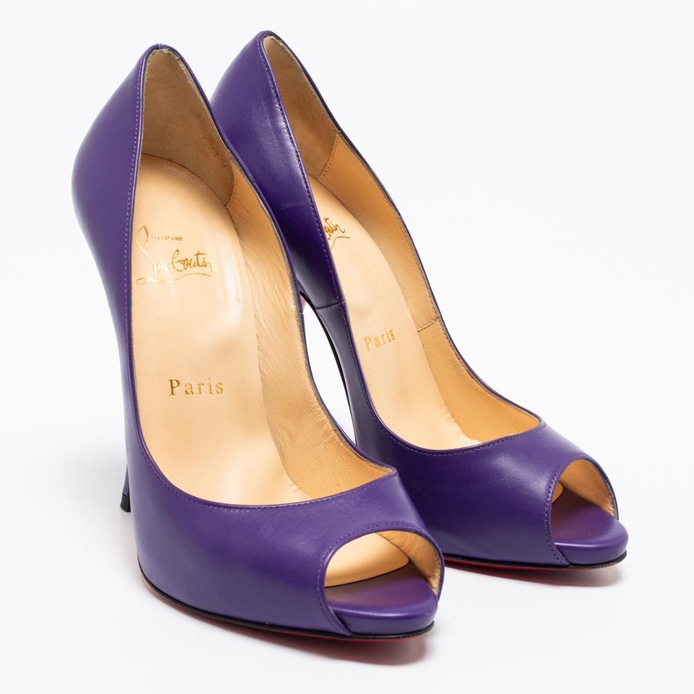 Christian Louboutin Purple Leather Maryl Peep Toe Pumps Size 36.5 For Sale 2
