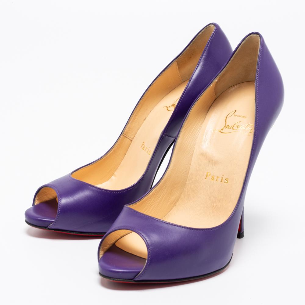 Christian Louboutin Purple Leather Maryl Peep Toe Pumps Size 36.5 For Sale 3