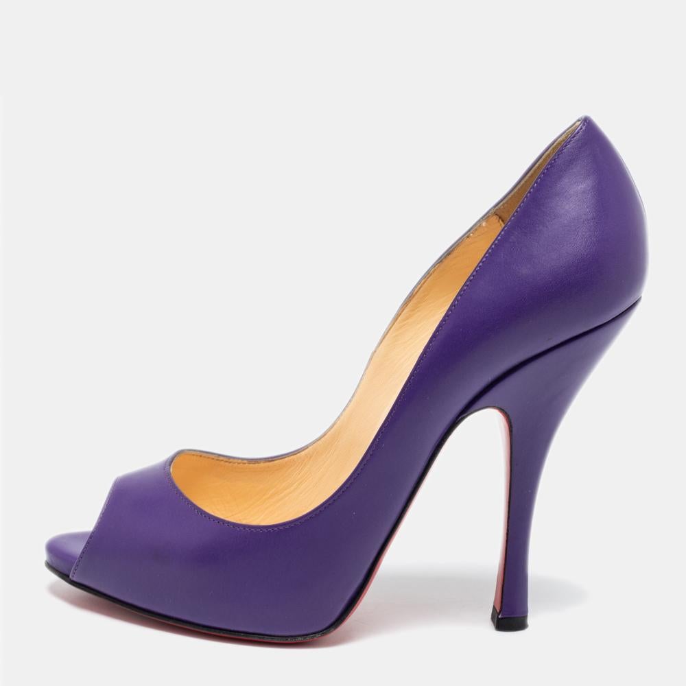 Christian Louboutin Purple Leather Maryl Peep Toe Pumps Size 36.5 For Sale 5