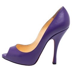 Used Christian Louboutin Purple Leather Maryl Peep Toe Pumps Size 36.5