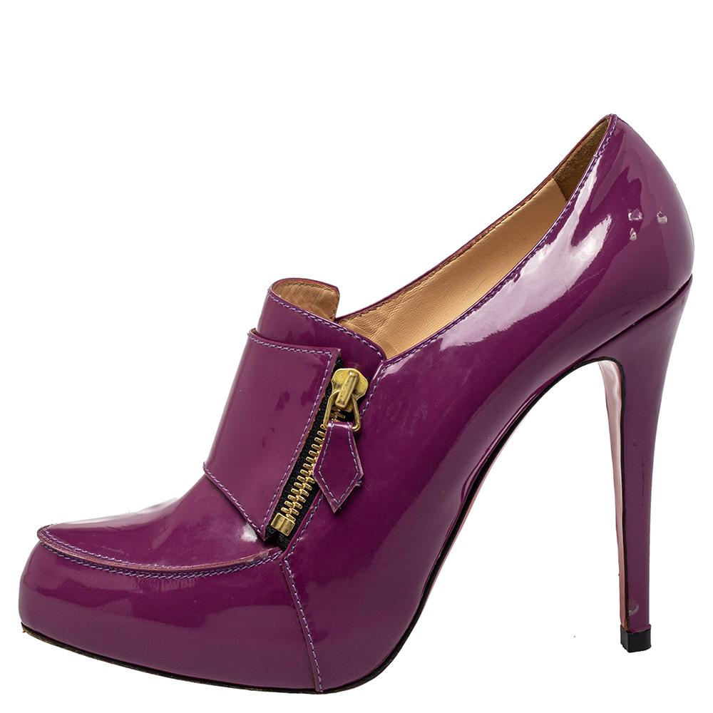 Women's Christian Louboutin Purple Patent Leather Loafer Pumps Size 40