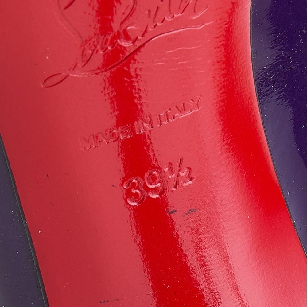 Women's Christian Louboutin Purple Patent Leather Peep Toe Platform Pumps Size 39.5