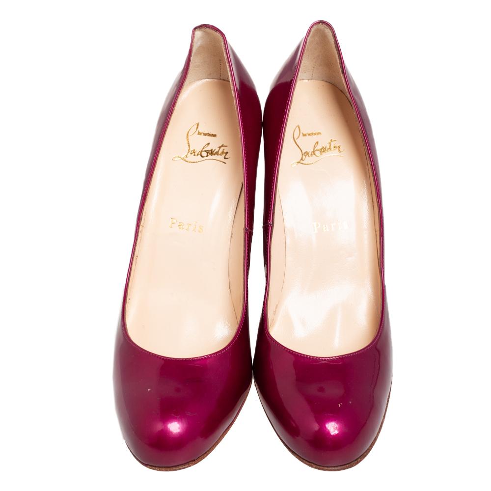 De las mujeres Christian Louboutin Bombas de cuña de charol púrpura Ron Ron Zeppa Tamaño 38.5