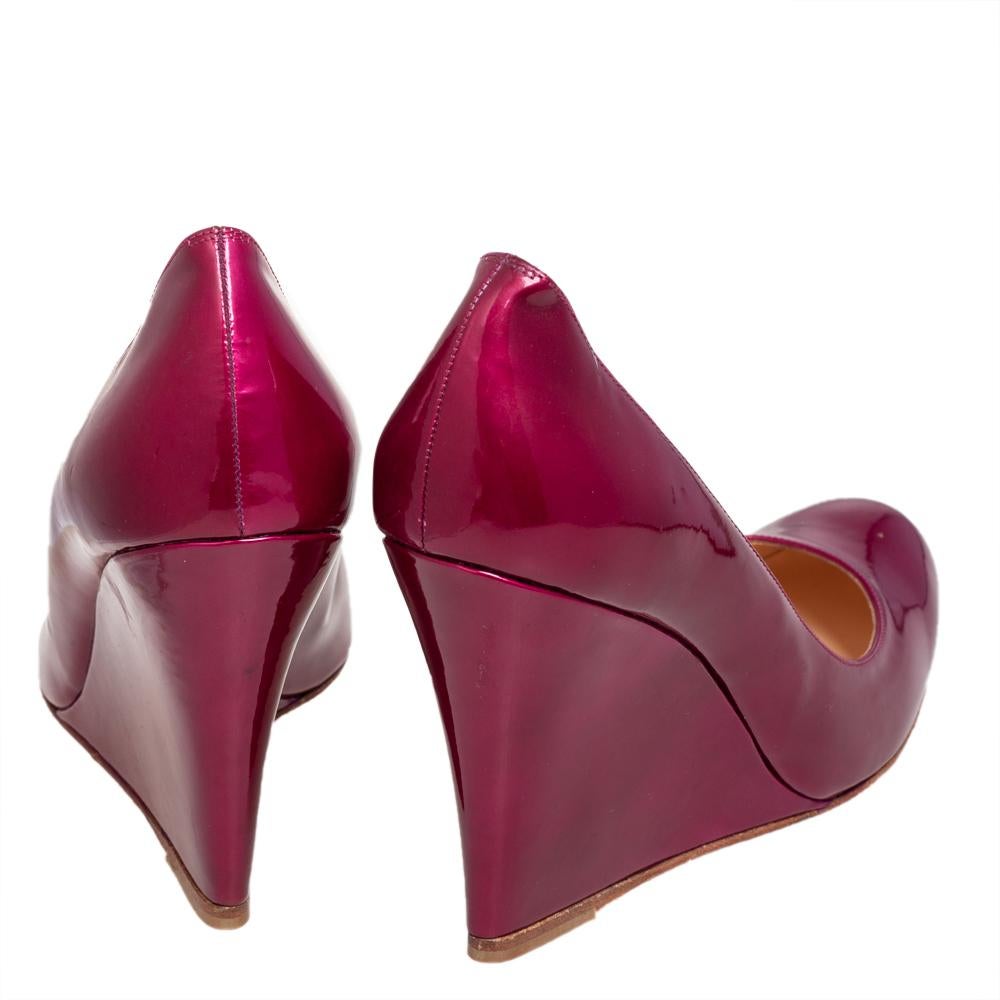 Brown Christian Louboutin Purple Patent Leather Ron Ron Zeppa Wedge Pumps Size 38.5