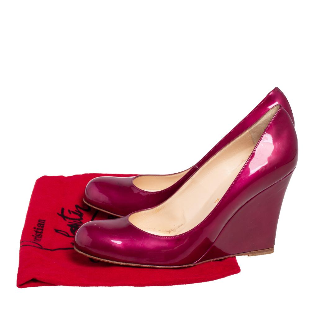 Women's Christian Louboutin Purple Patent Leather Ron Ron Zeppa Wedge Pumps Size 38.5