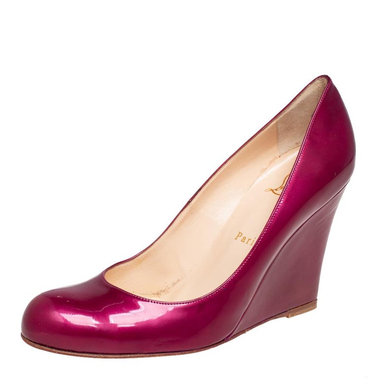 Christian Louboutin Purple Patent Leather Ron Ron Zeppa Wedge Pumps Size  38.5 For Sale at 1stDibs