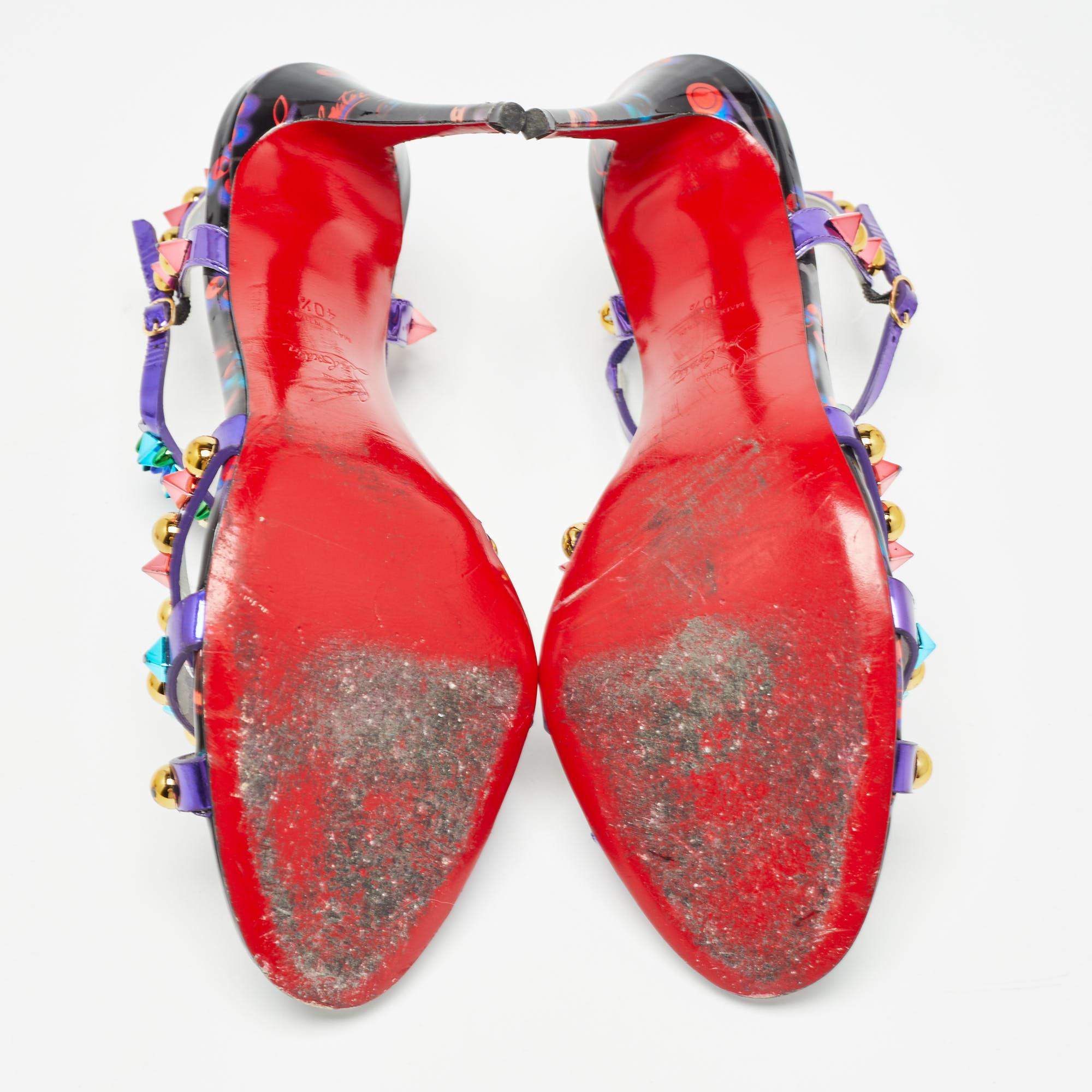 Christian Louboutin Purple Patent Leather Studded Goldora Sandals Size 40.5 1