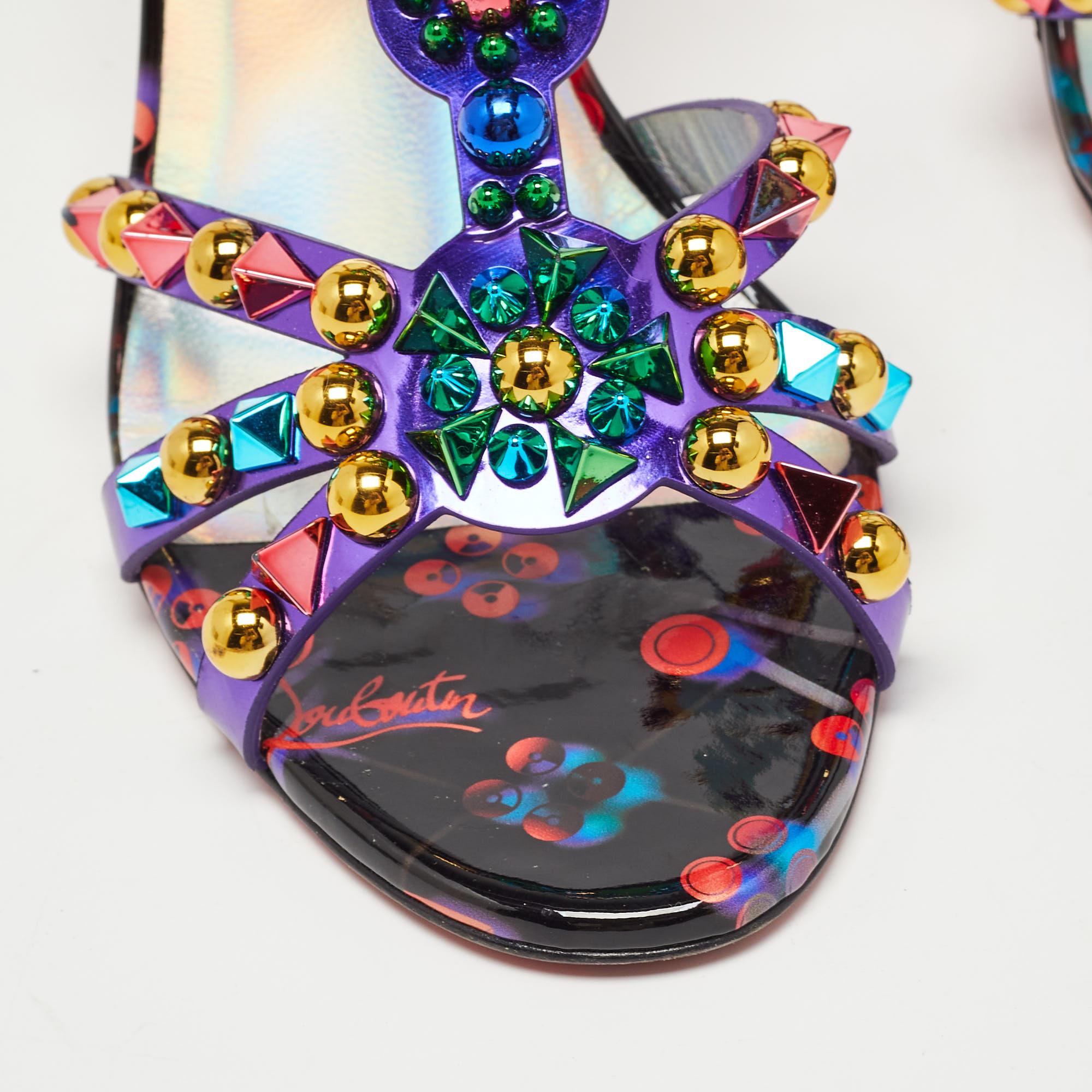 Christian Louboutin Purple Patent Leather Studded Goldora Sandals Size 40.5 2