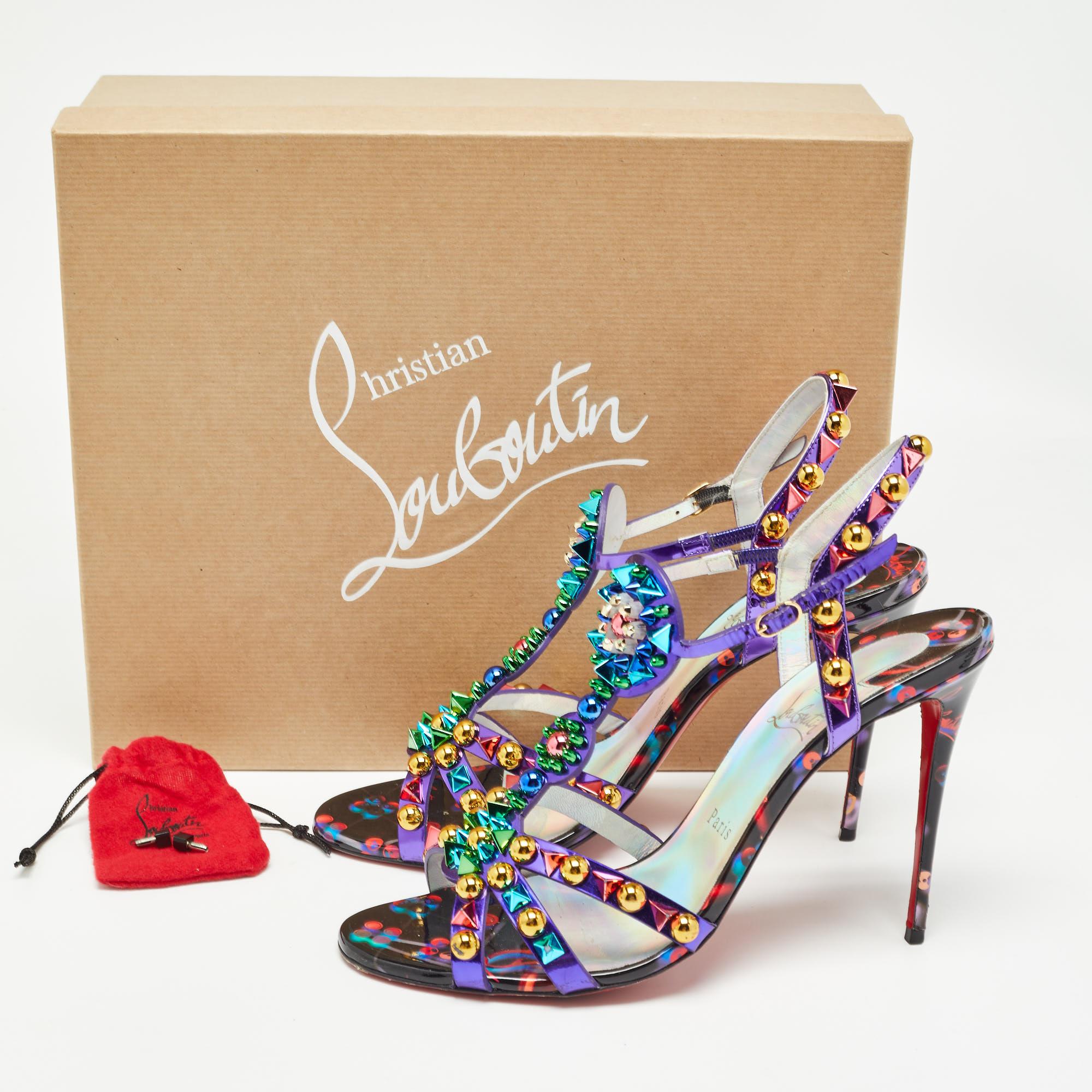 Christian Louboutin Purple Patent Leather Studded Goldora Sandals Size 40.5 4