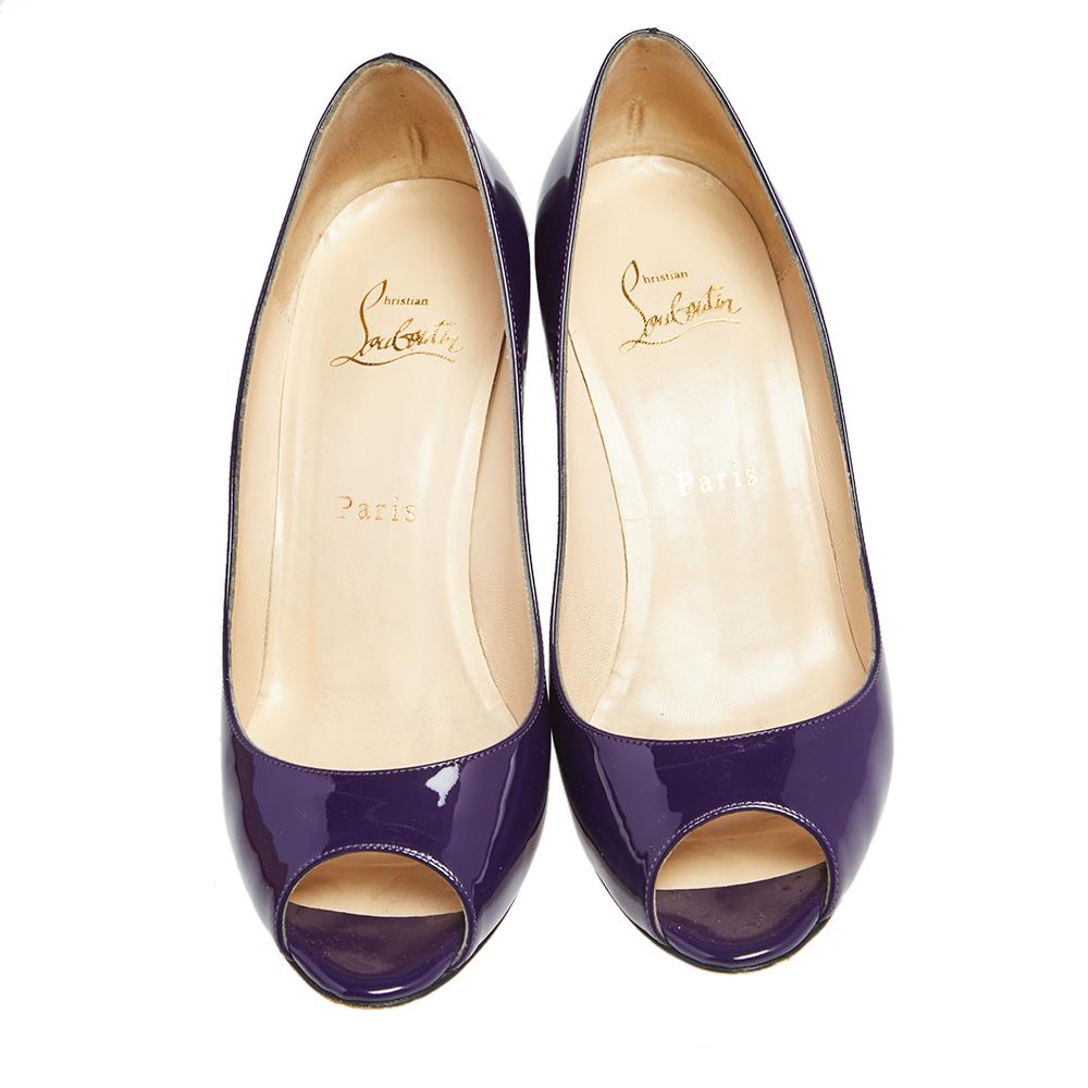 Christian Louboutin Purple Patent Leather You You Peep Toe Pumps Size 37.5 In Good Condition For Sale In Dubai, Al Qouz 2