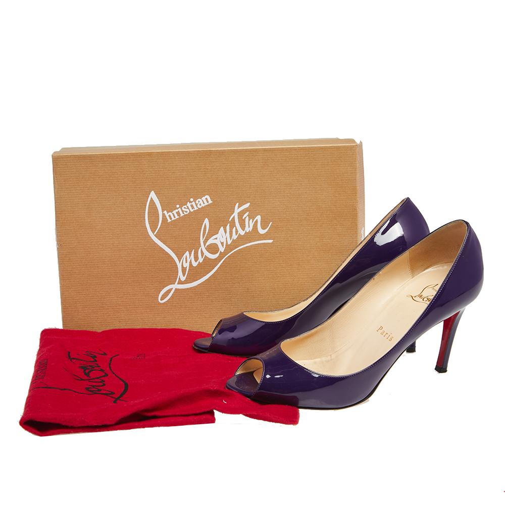 Christian Louboutin Purple Patent Leather You You Peep Toe Pumps Size 37.5 For Sale 1