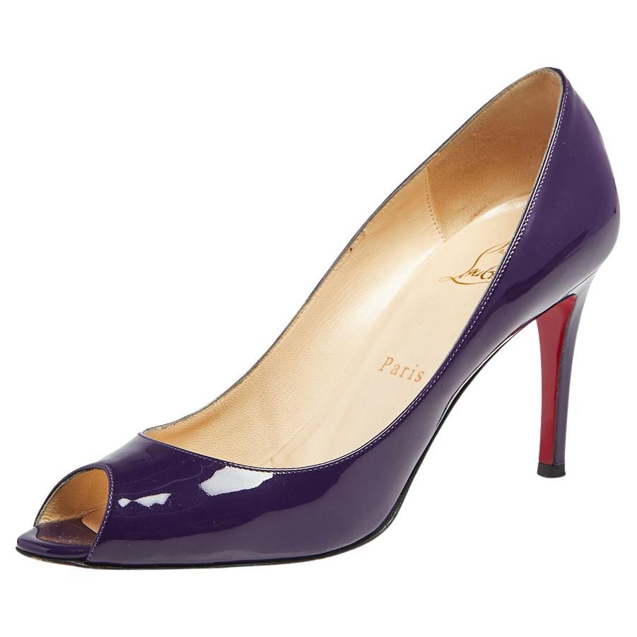 Christian Louboutin Purple Patent Leather You You Peep Toe Pumps Size 37.5 For Sale