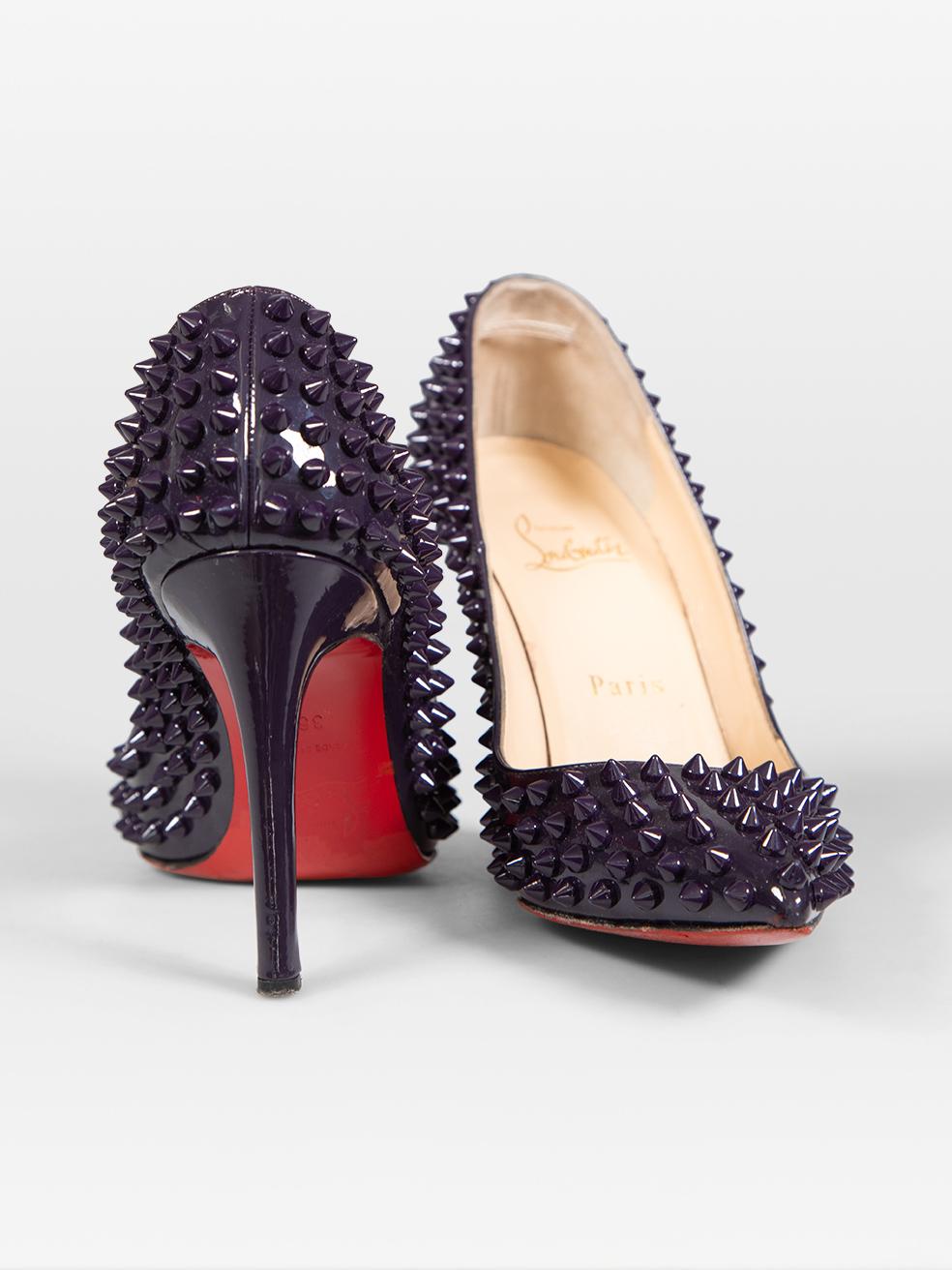 Beige Christian Louboutin Purple Patent Pigalle Spike Pumps Size IT 36.5