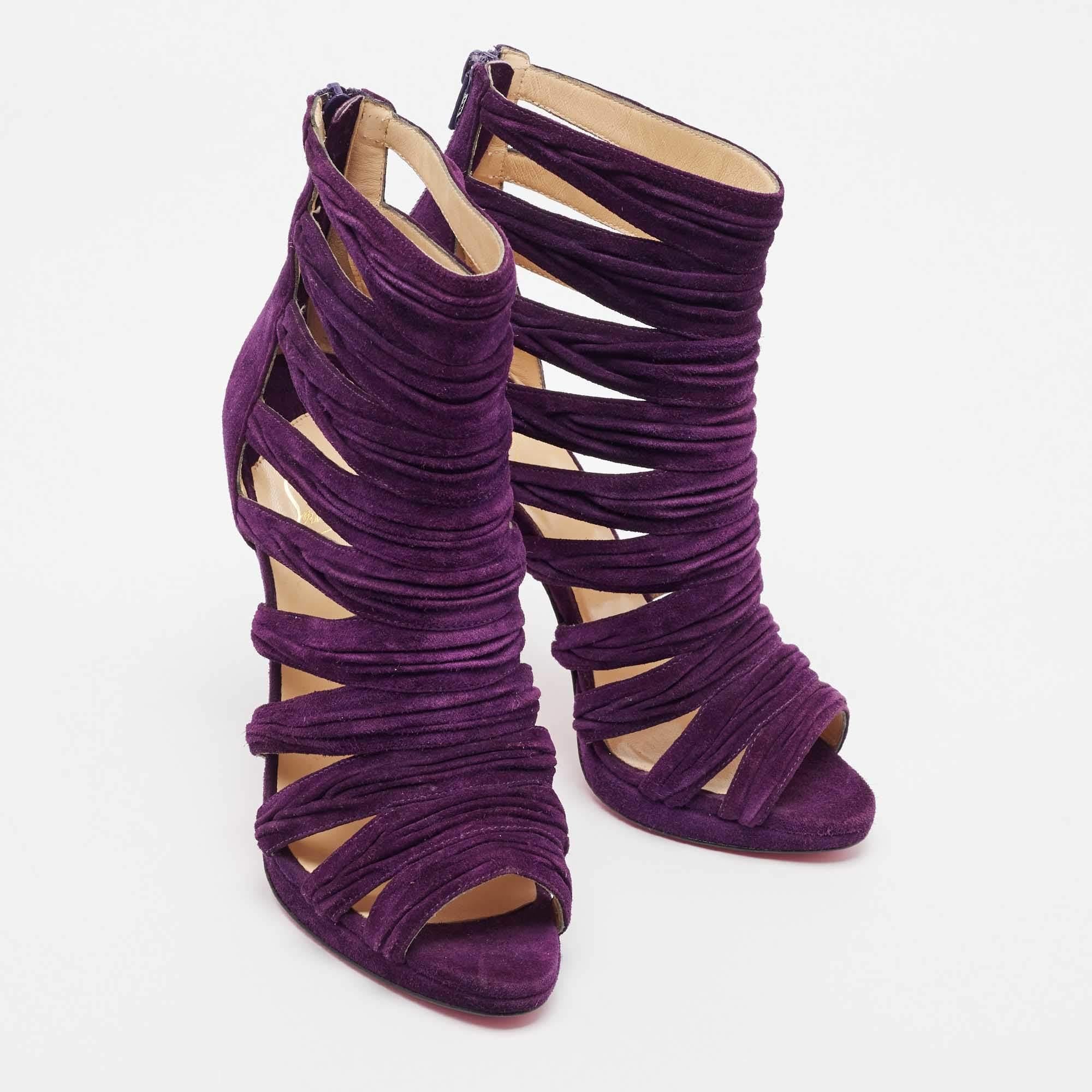 Christian Louboutin Purple Pleated Suede Tinazata Sandals Size 38 For Sale 1