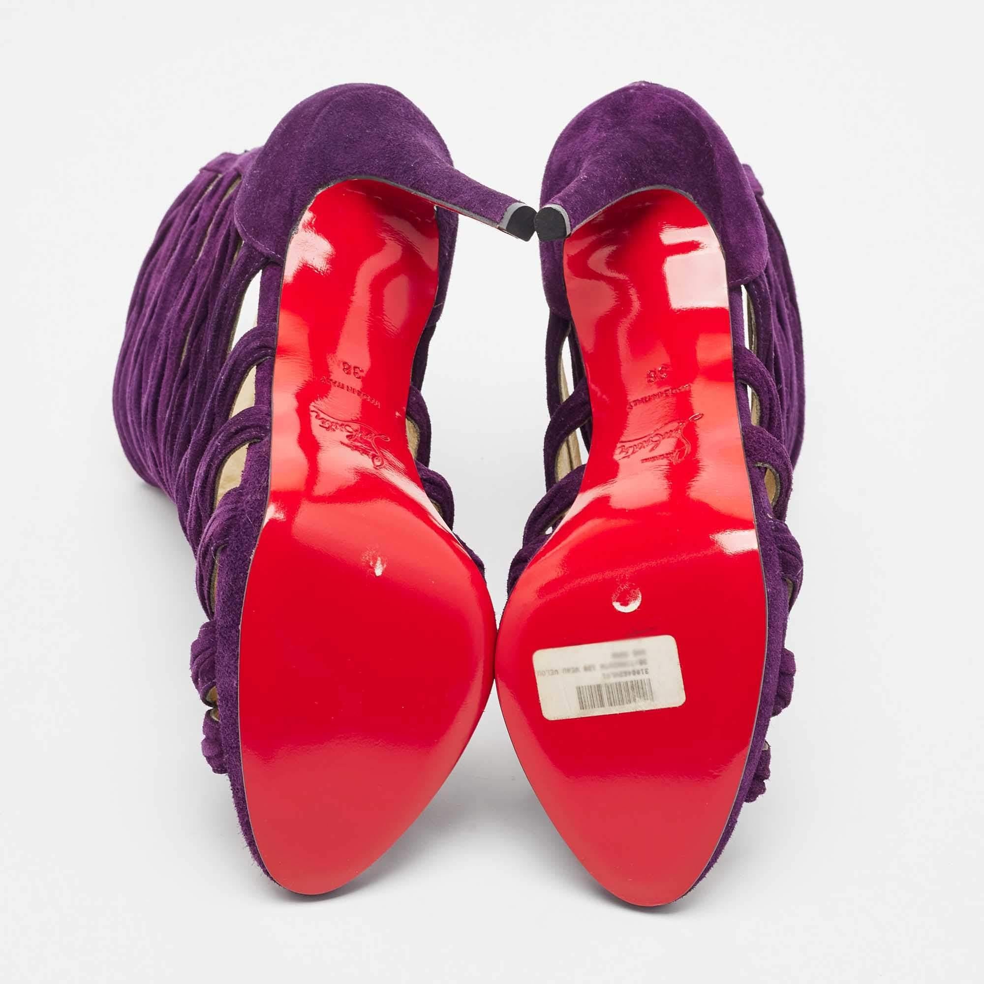 Christian Louboutin Purple Pleated Suede Tinazata Sandals Size 38 1