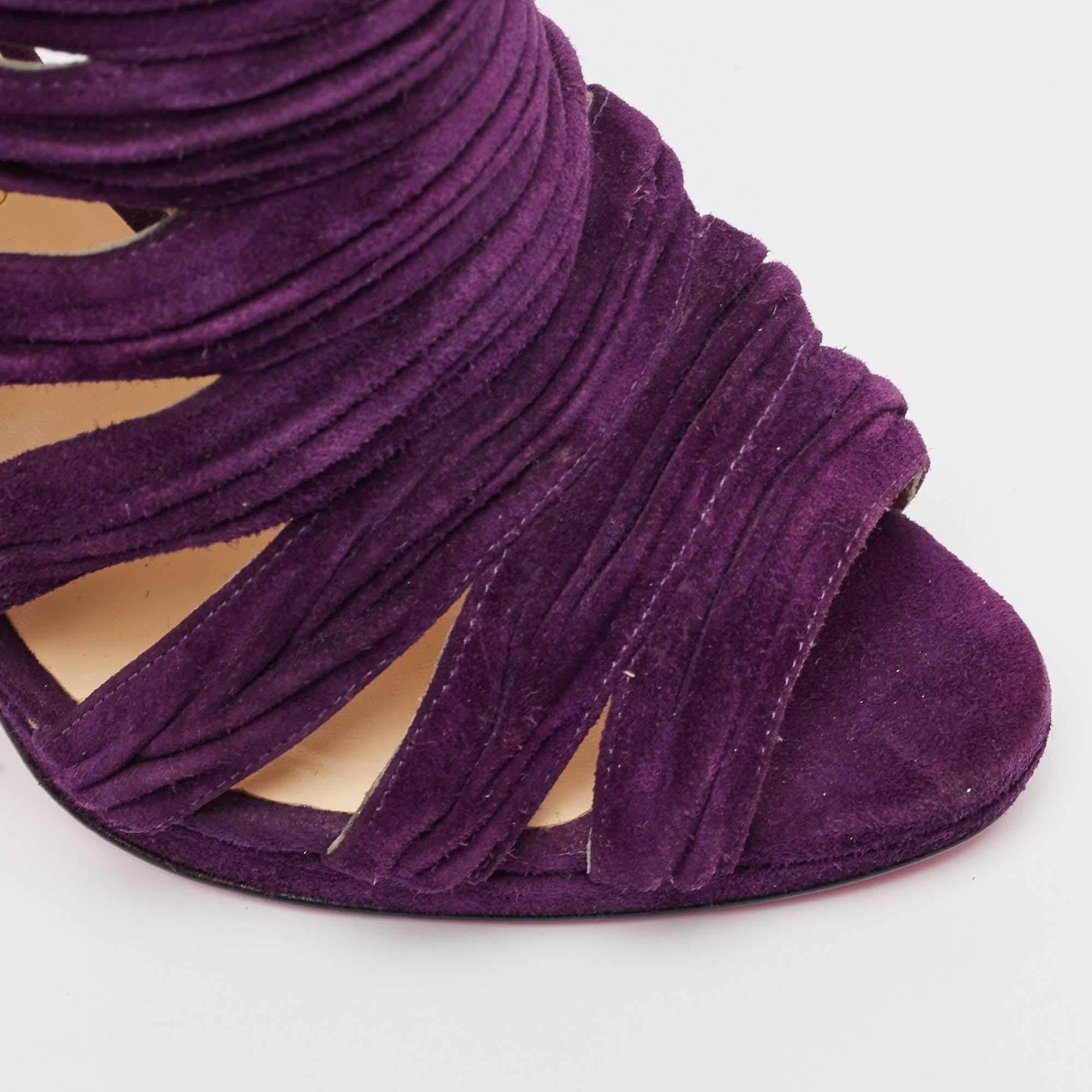 Christian Louboutin Purple Pleated Suede Tinazata Sandals Size 38 For Sale 2