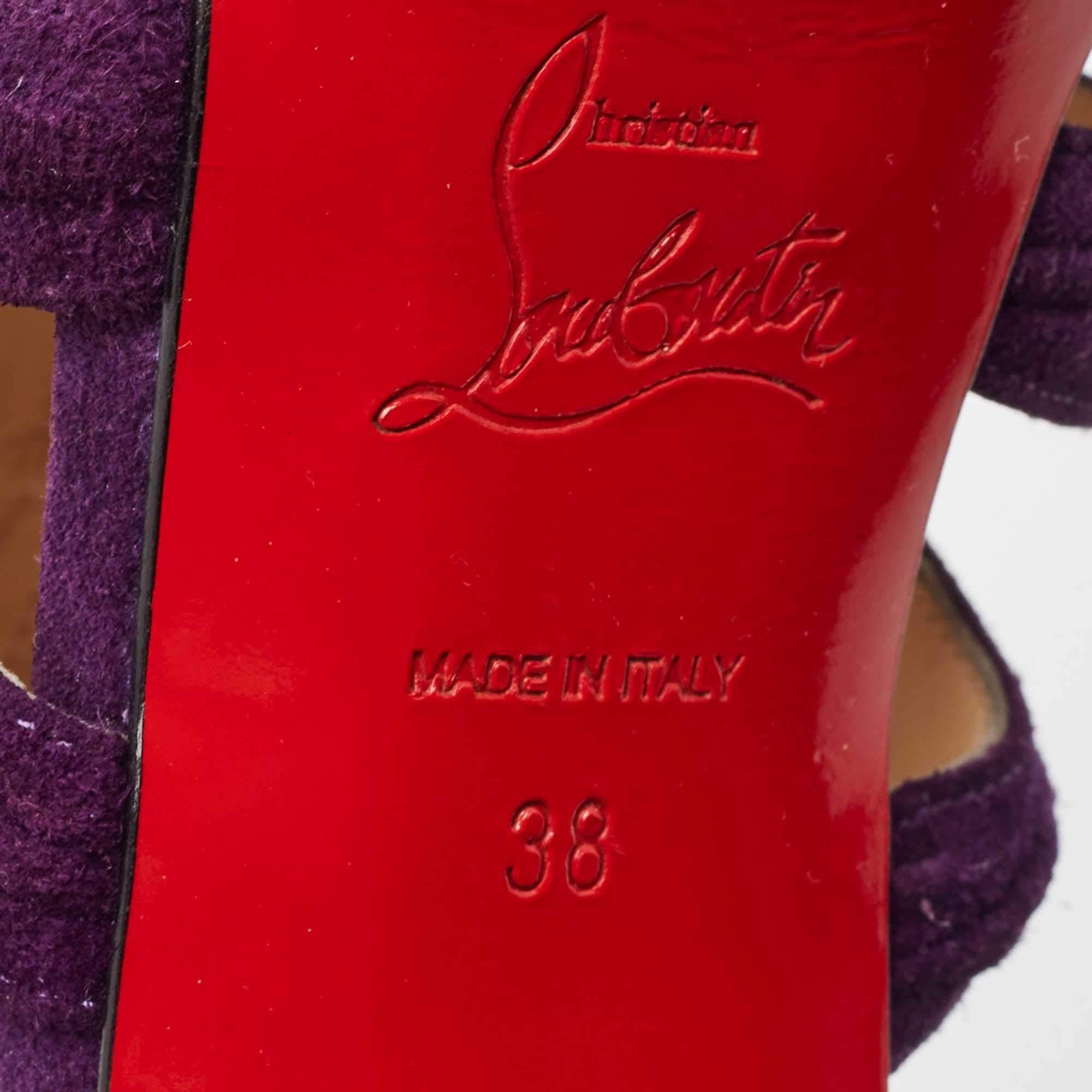 Christian Louboutin Purple Pleated Suede Tinazata Sandals Size 38 For Sale 3