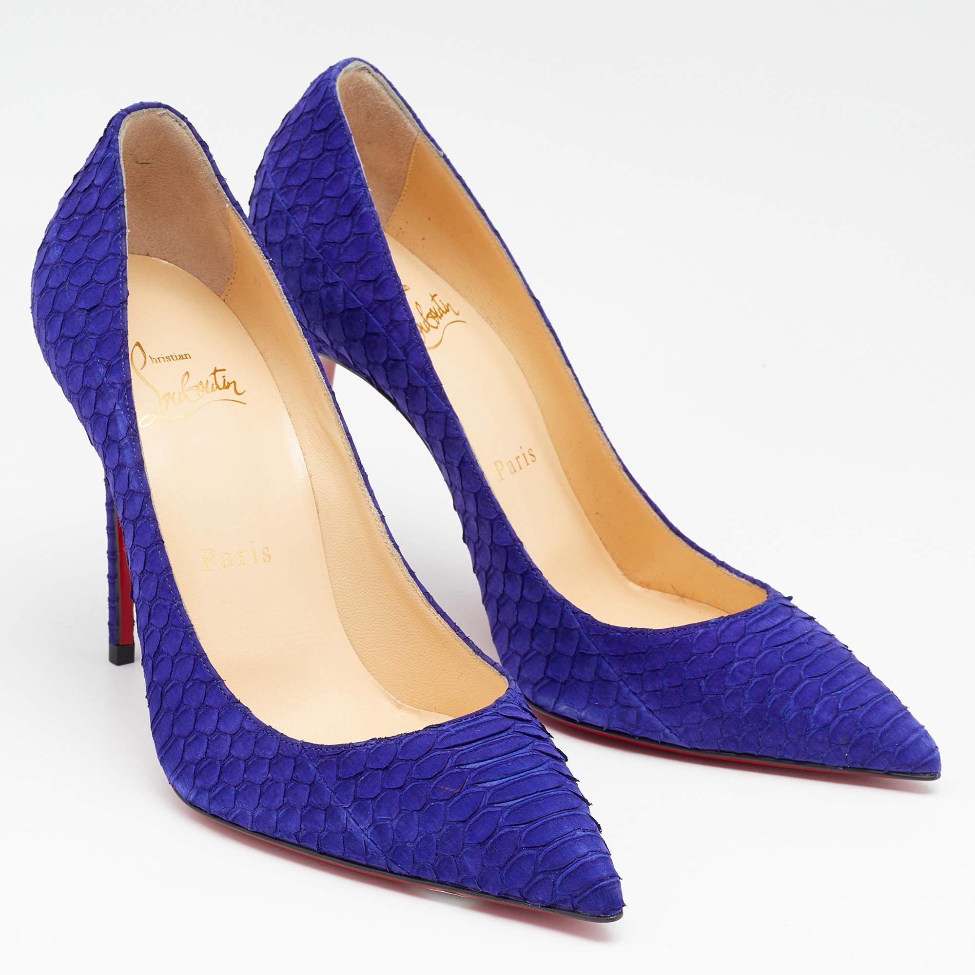 Women's Christian Louboutin Purple Python Leather Decollete Pumps Size 36