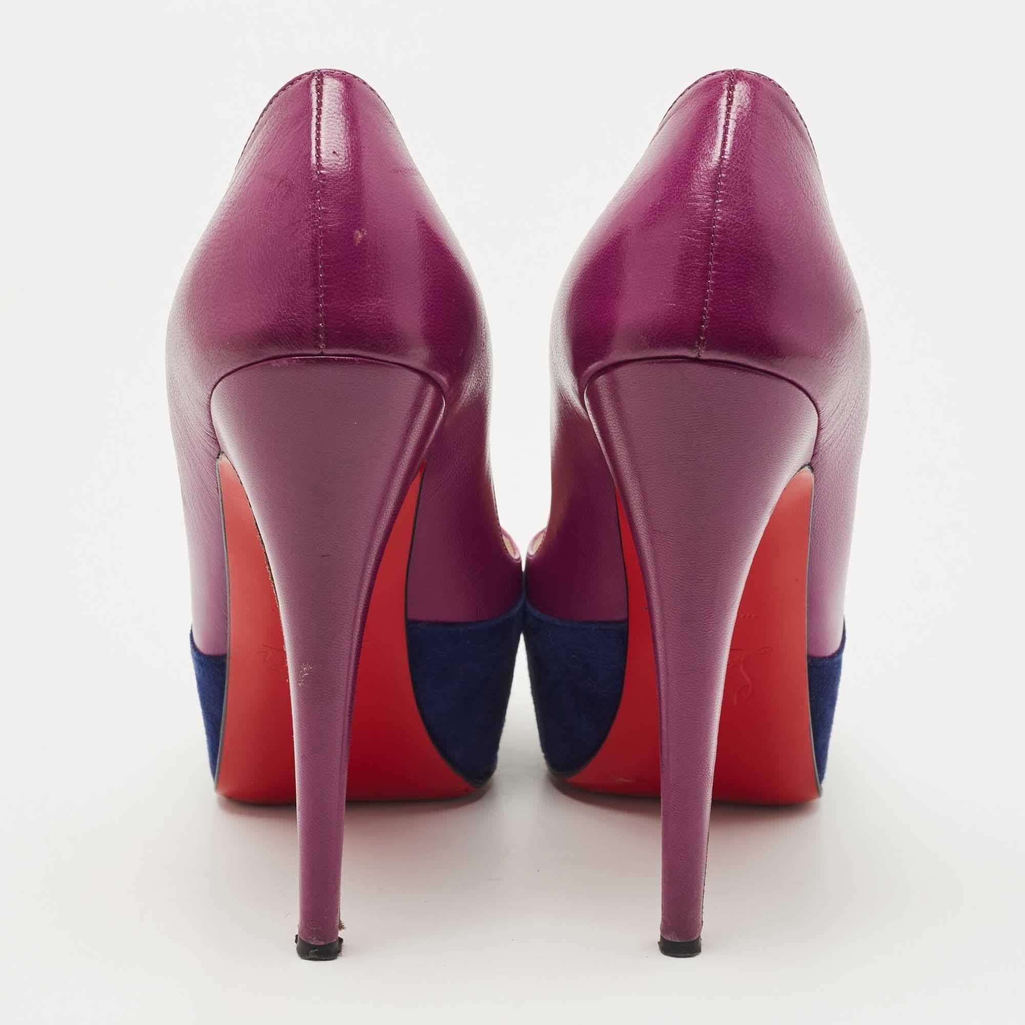 Women's Christian Louboutin Purple Suede and Leather Maggie Platform Pumps Size 36.5 For Sale
