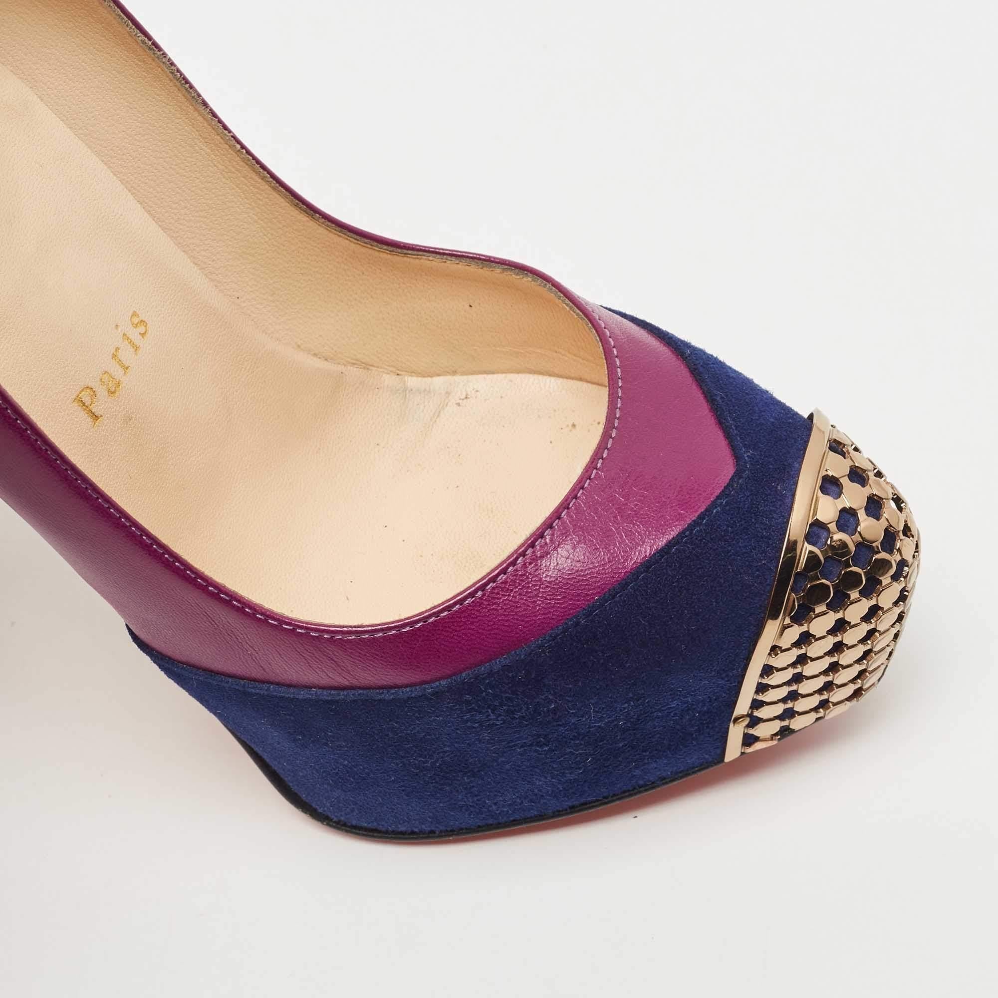 Christian Louboutin Purple Suede and Leather Maggie Platform Pumps Size 36.5 For Sale 3