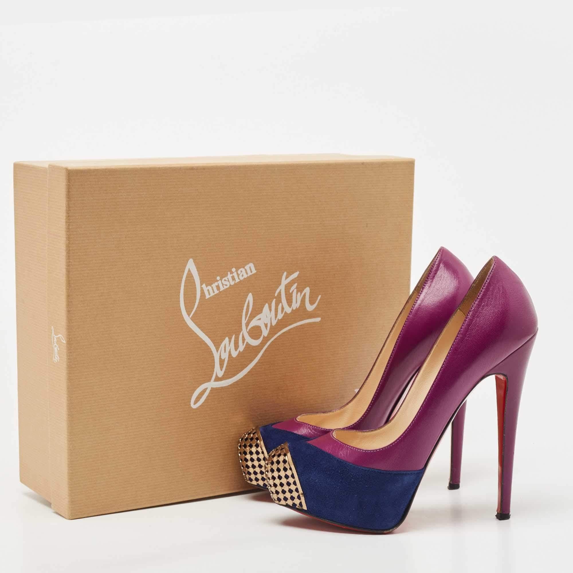 Christian Louboutin Purple Suede and Leather Maggie Platform Pumps Size 36.5 For Sale 4