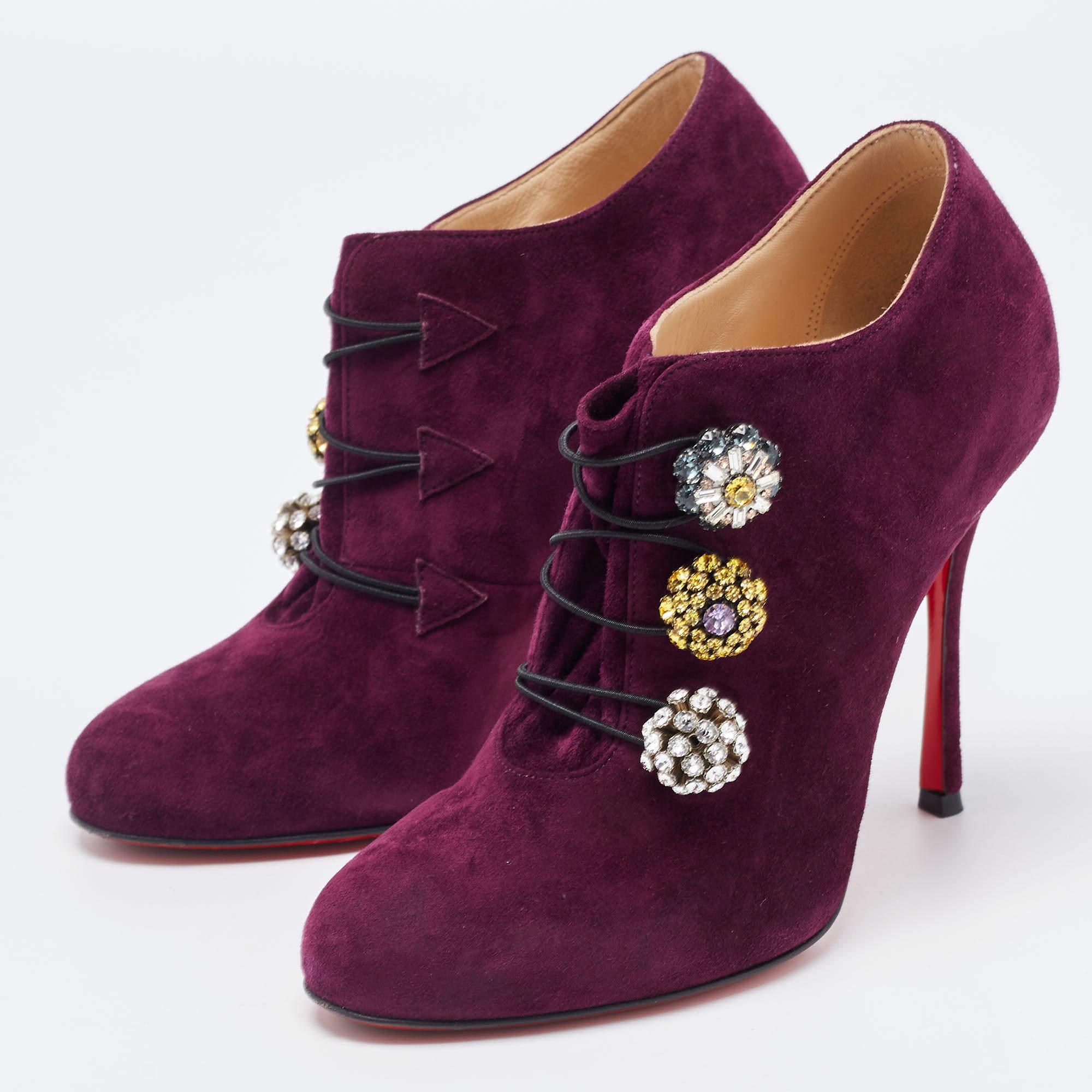 Christian Louboutin Purple Suede Booties Size 35.5 For Sale 2