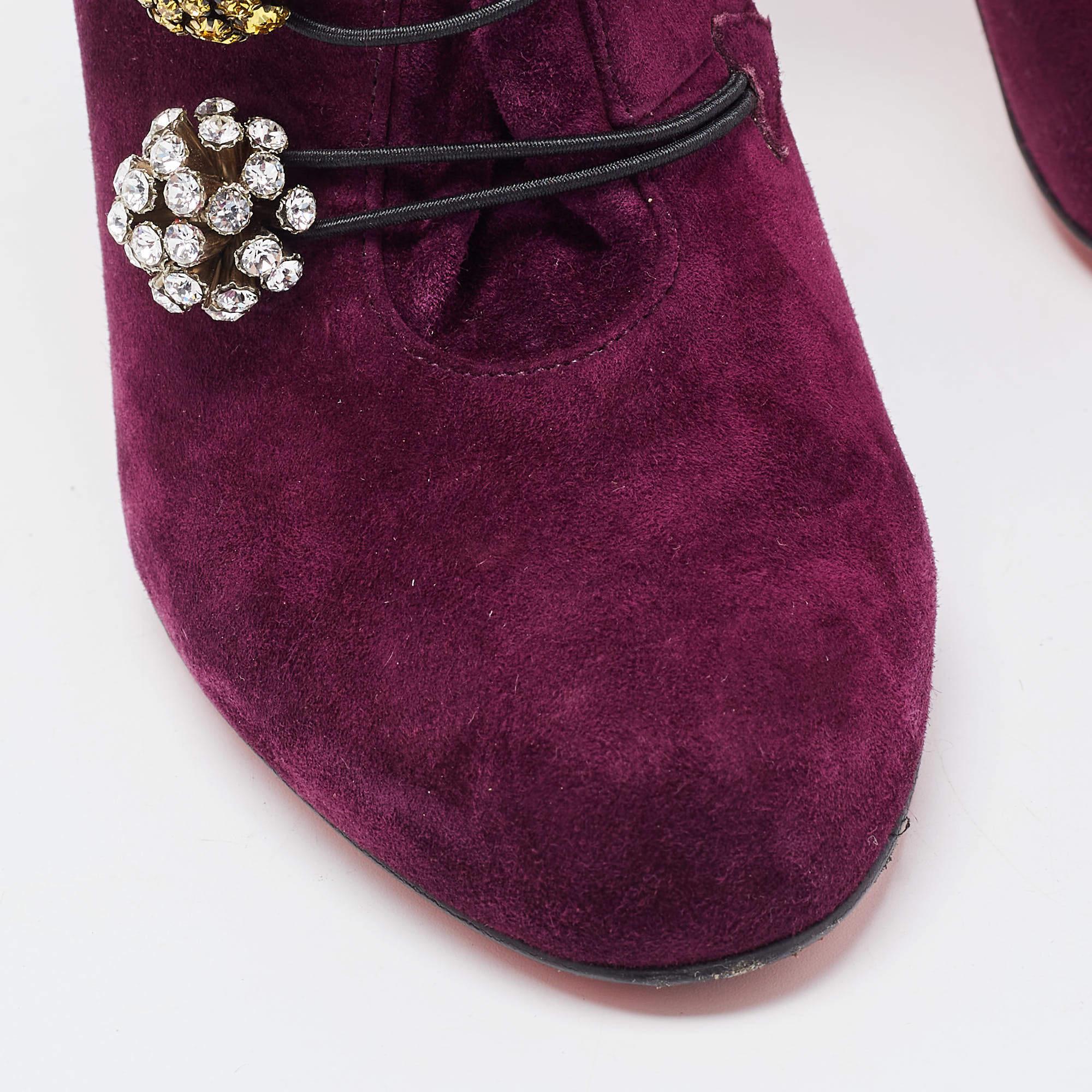 Christian Louboutin Purple Suede Booties Size 35.5 For Sale 3