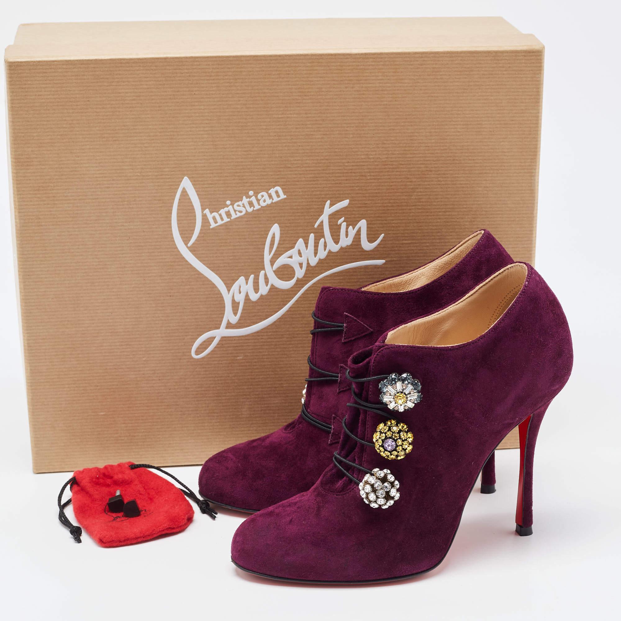 Christian Louboutin Purple Suede Booties Size 35.5 For Sale 4