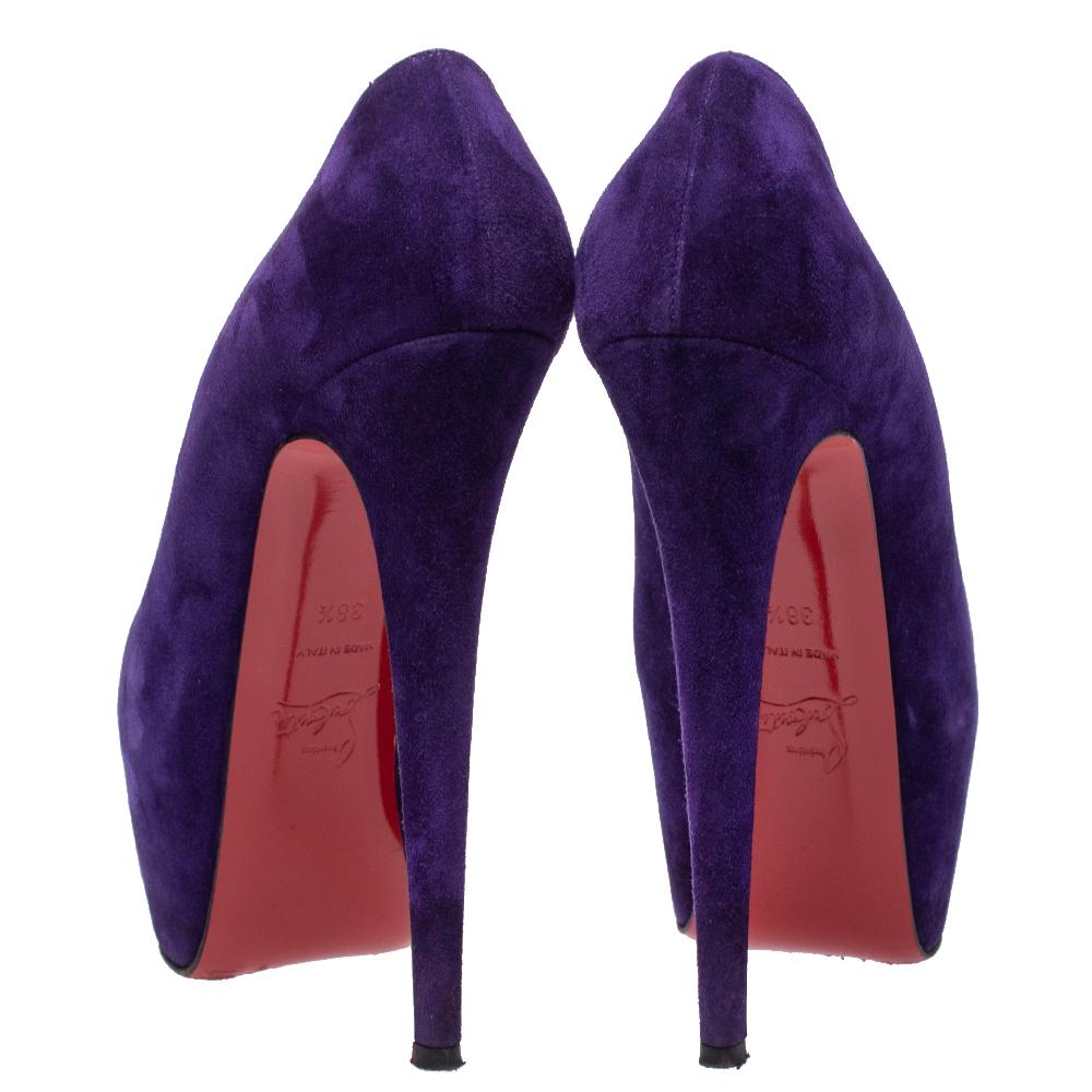 Viola Christian Louboutin, camoscio viola, piattaforma Daffodile, dimensioni 38.5