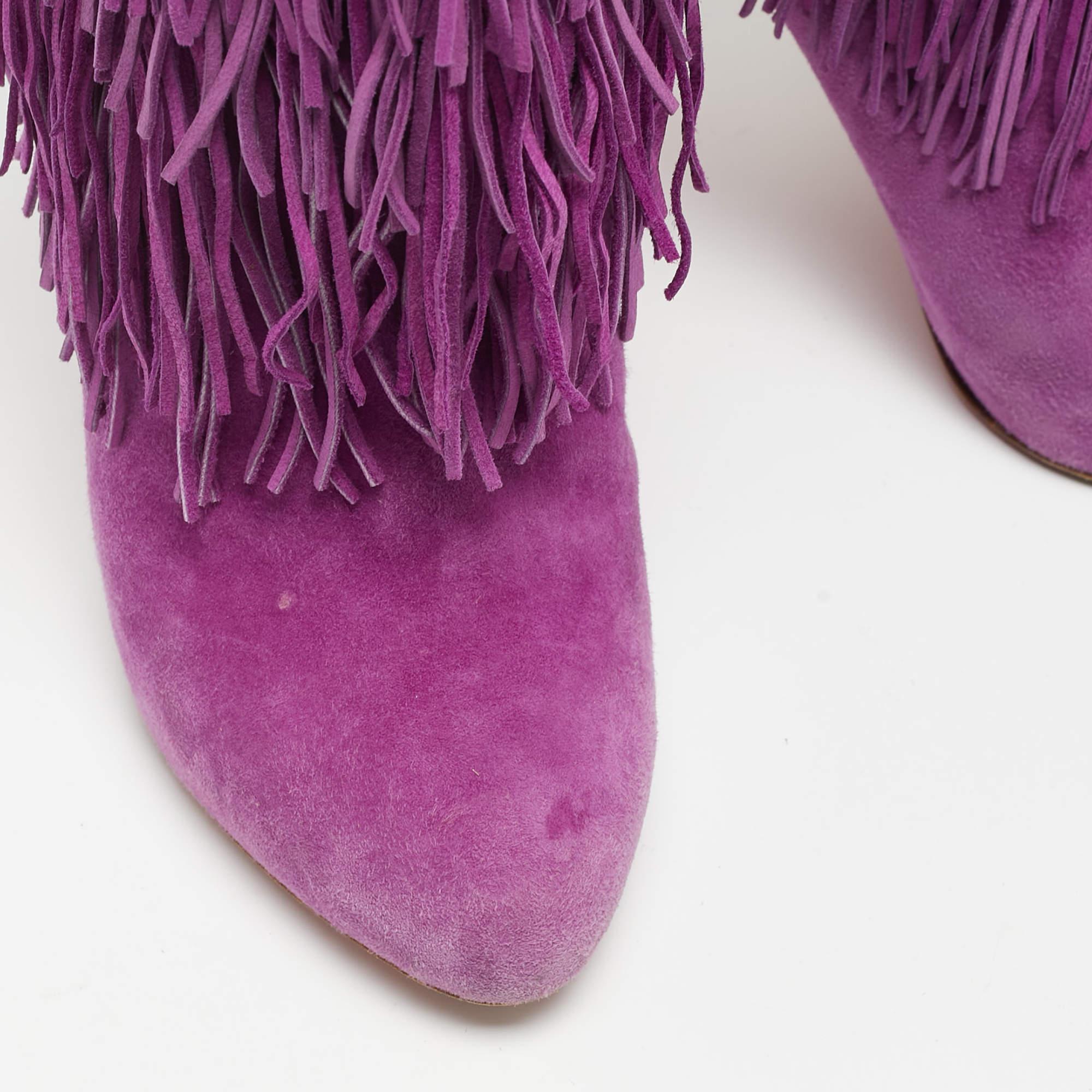 Christian Louboutin Purple Suede Forever Tina Fringe Mild Calf Boots Size 37 For Sale 2
