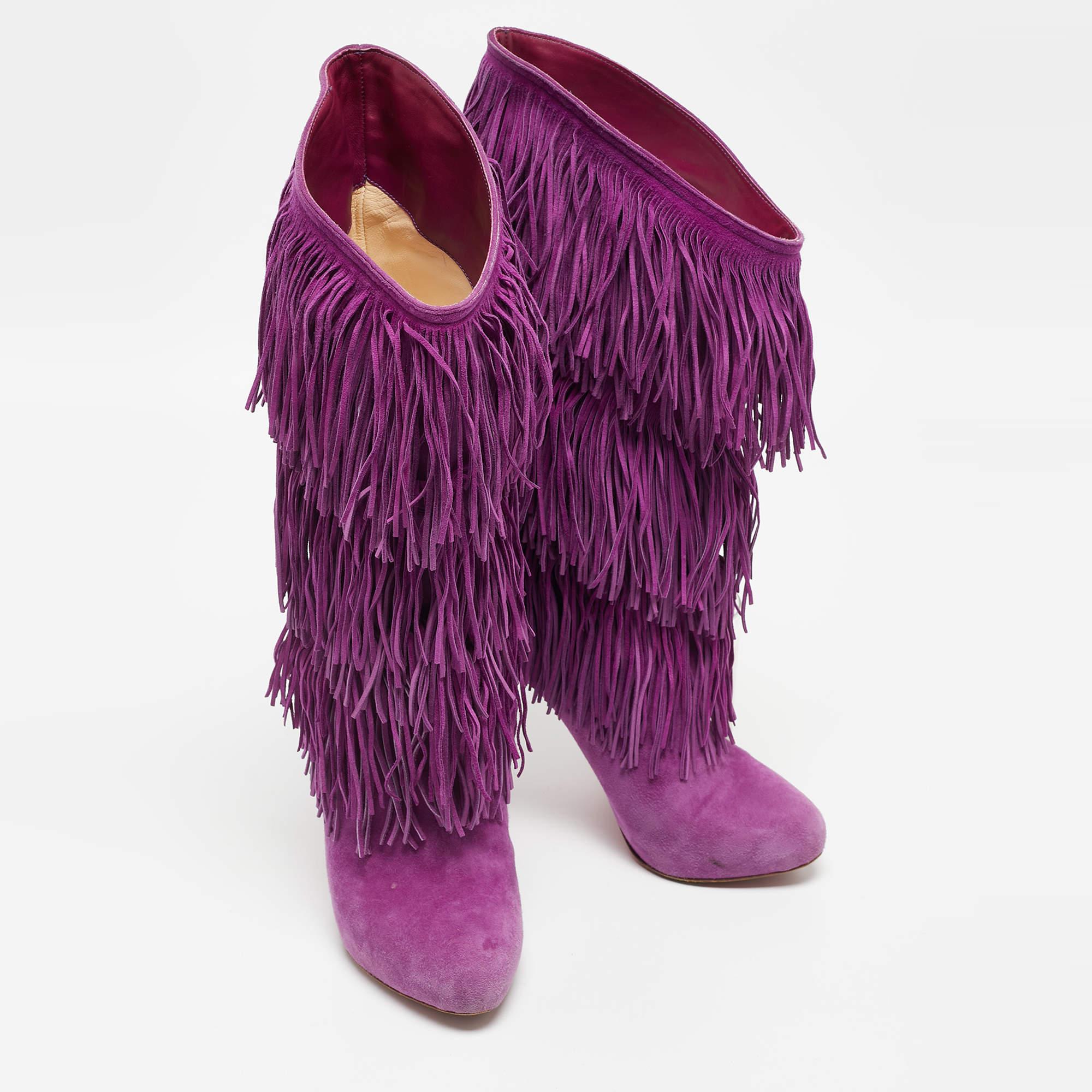 Christian Louboutin Purple Suede Forever Tina Fringe Mild Calf Boots Size 37 For Sale 4