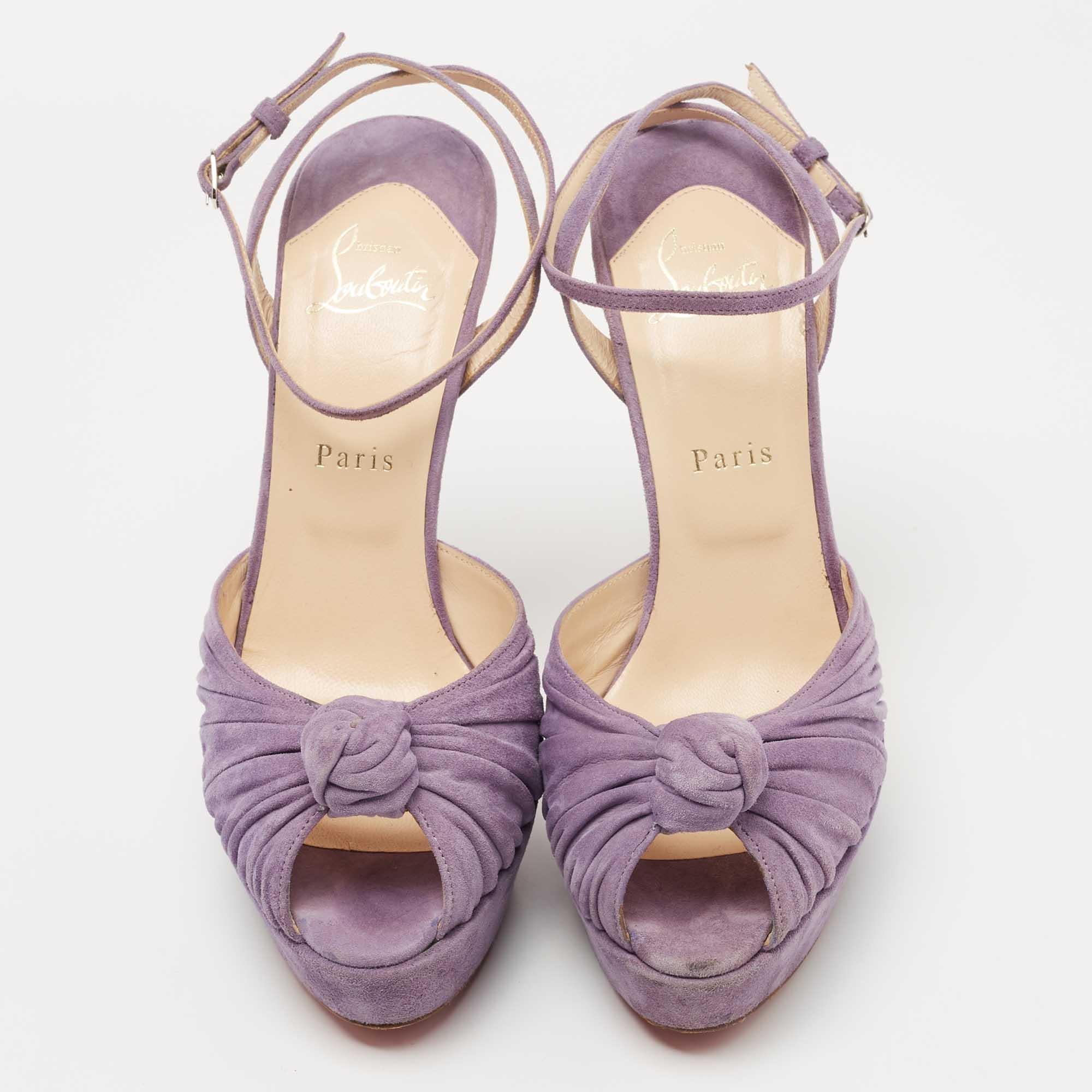 Gray Christian Louboutin Purple Suede Greissimo Ankle Strap Sandals Size 40.5 For Sale