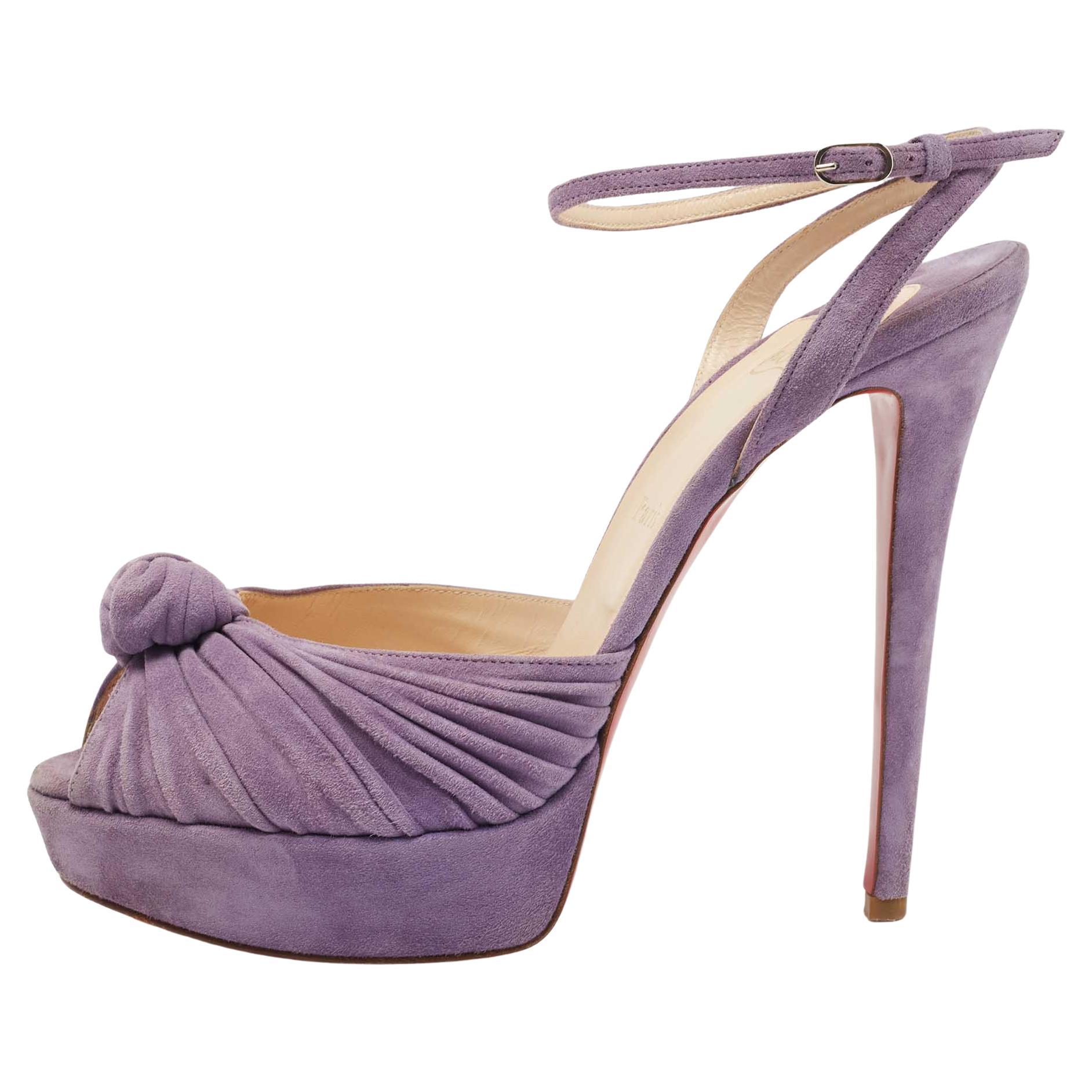 Christian Louboutin Purple Suede Greissimo Ankle Strap Sandals Size 40.5 For Sale