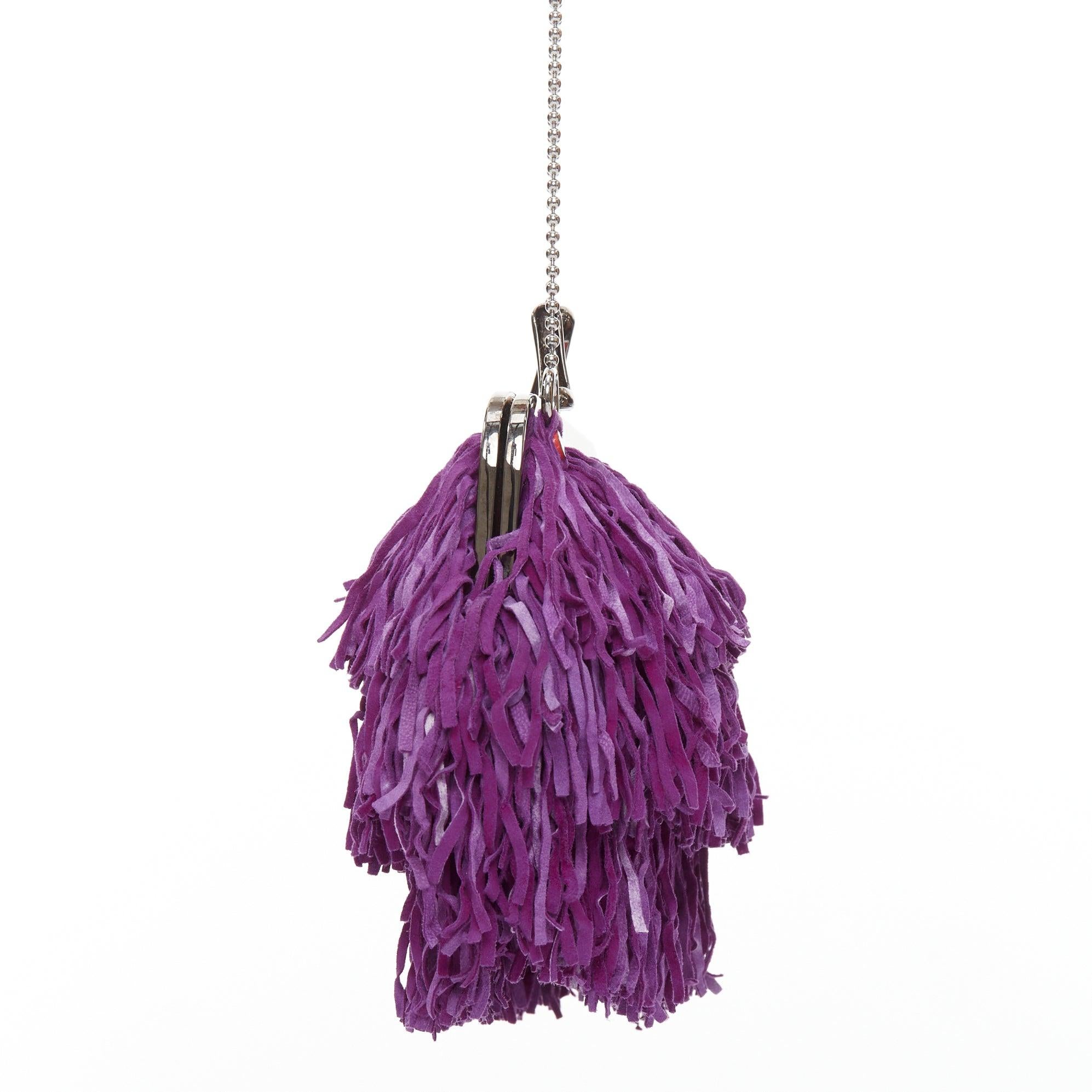 CHRISTIAN LOUBOUTIN purple suede leather fringe heel kiss lock clutch bag In Fair Condition For Sale In Hong Kong, NT