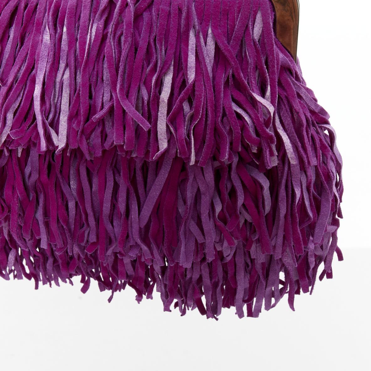 CHRISTIAN LOUBOUTIN purple suede leather fringe heel kiss lock clutch bag For Sale 3