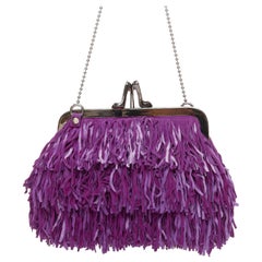 CHRISTIAN LOUBOUTIN purple suede leather fringe heel kiss lock clutch bag