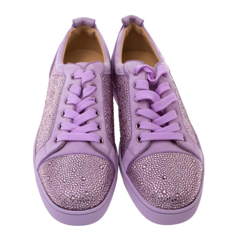 Women's Christian Louboutin Purple Suede Louis Junior Strass Low Top Sneakers Size 40.5